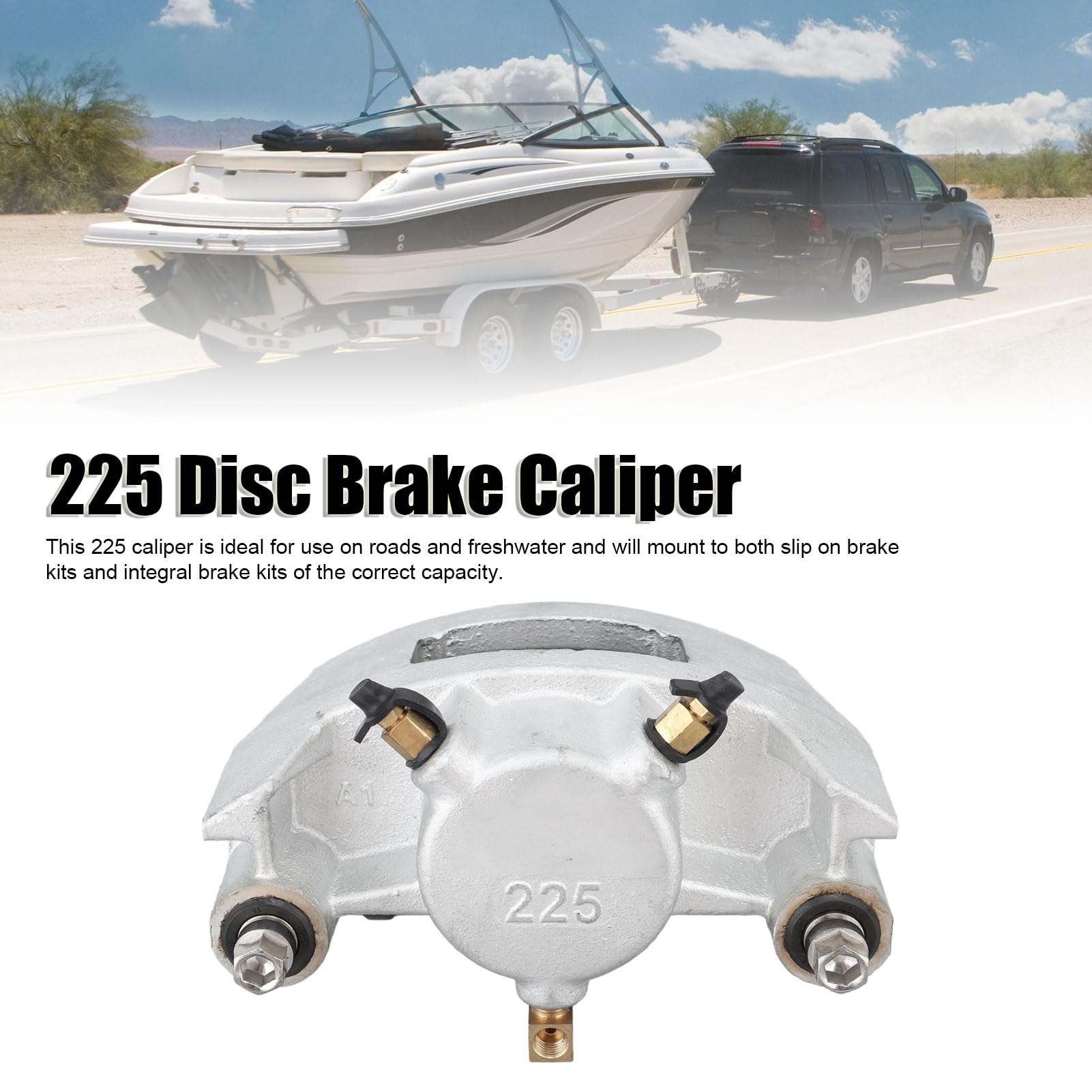 High Strength 225 Disc Brake Caliper for 3500-6000lbs Trailers - Stainless Steel & Cast Iron Construction for Smoother Braking with Ceramic Pads | Durable Replacement for Heavy-Duty Trailers, Boat Trailers, and Utility Vehicles