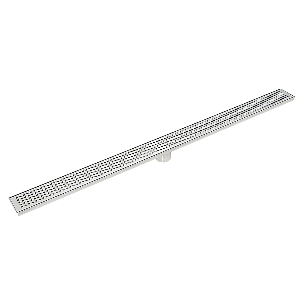 1000mm Stainless Steel Shower Drain Grate - Square Pattern with Center Outlet - Heavy Duty Bathroom Floor Waste for Wet Room & Shower Enclosure