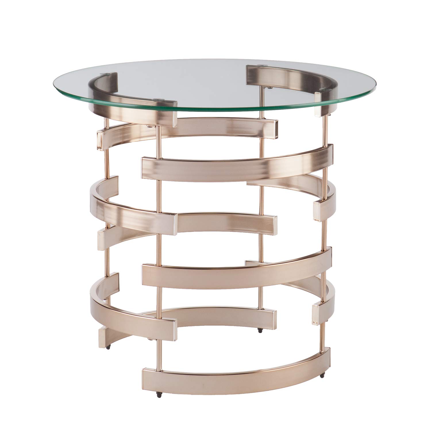 SEI Furniture Belmar Contemporary Round Glass Top End Table - Champagne Gold Finish - Modern Living Room & Bedroom Accent Table for Small Spaces