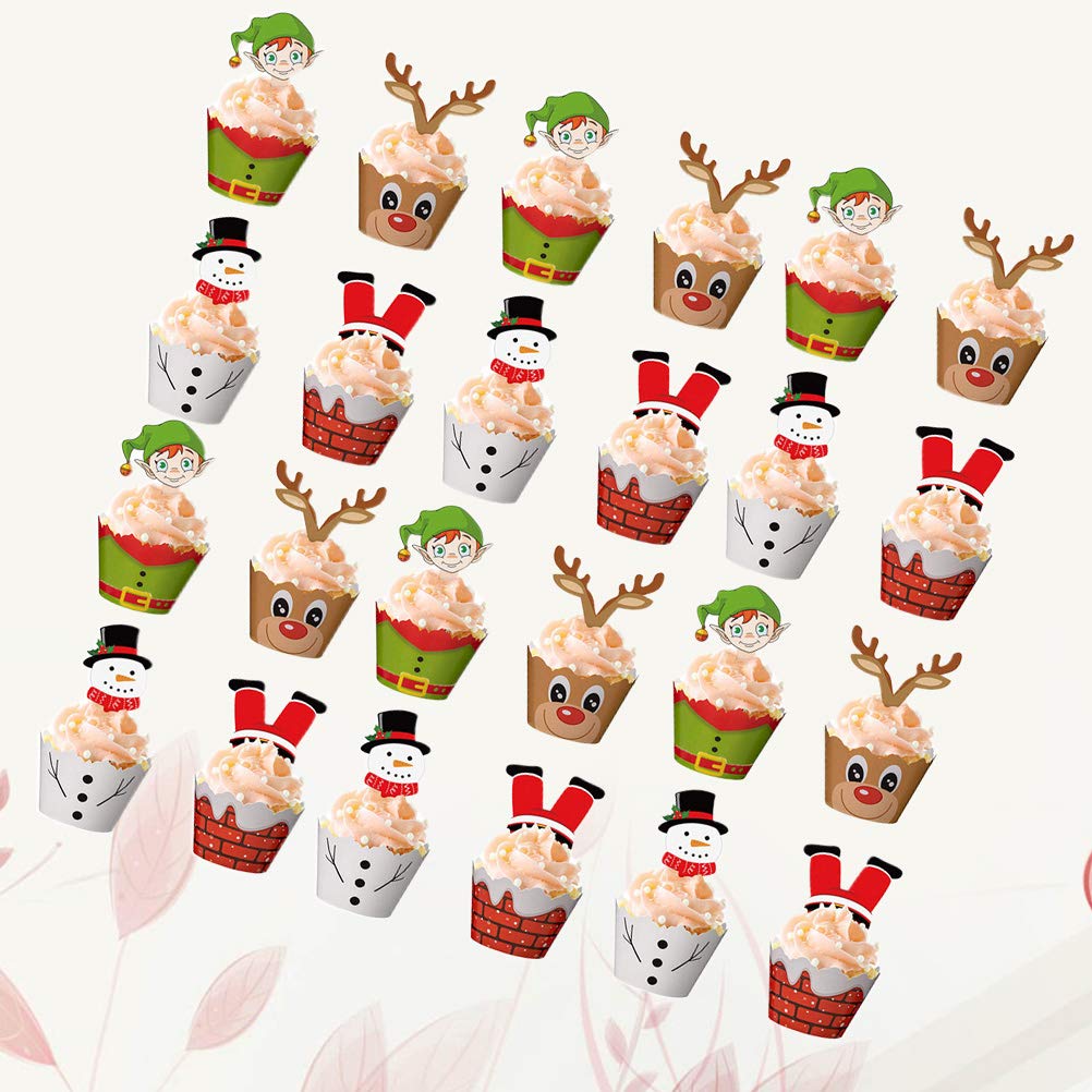 BESPORTBLE 120Pcs Christmas Cake Decorations Set - Cake Wrappers, Toppers, Cupcake Wrappers & Picks for Birthday, Holiday Baking & Party Decor