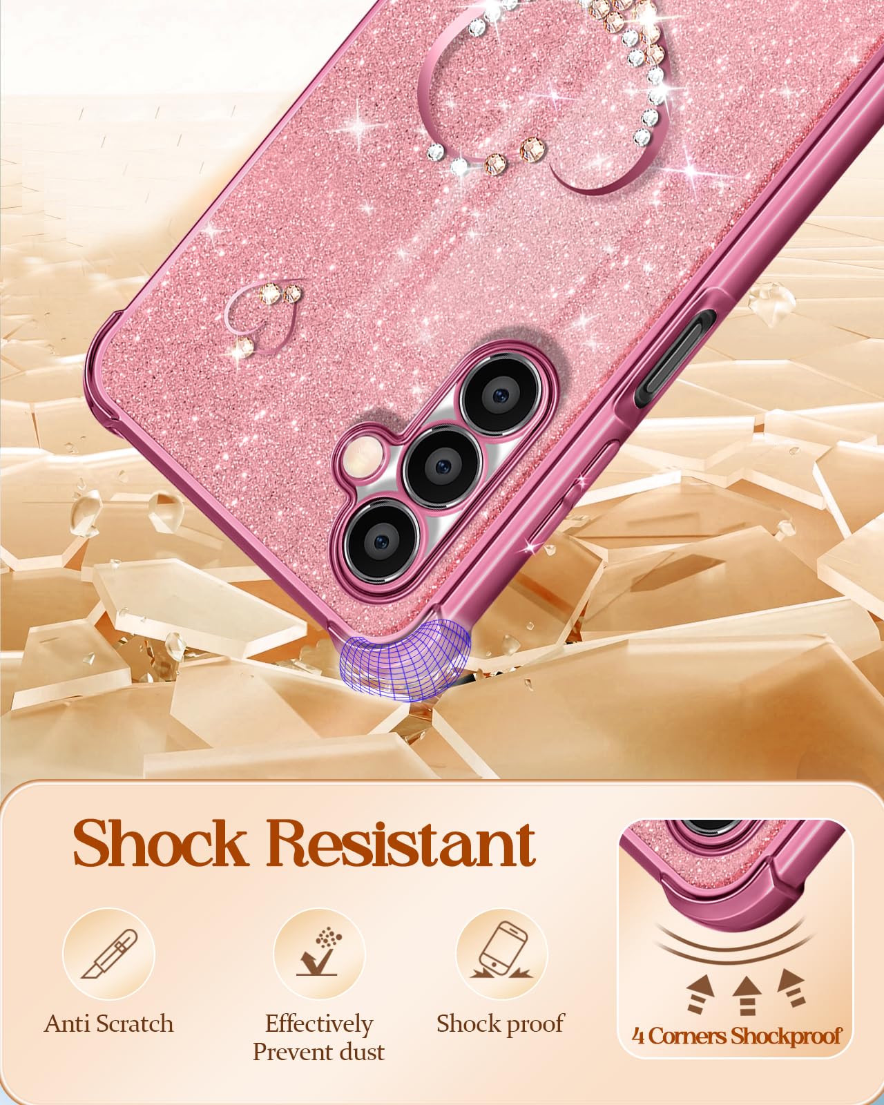 Elegant Sparkle Diamond Luxury Heart Design Phone Case for Samsung Galaxy A15 5G - 6.5