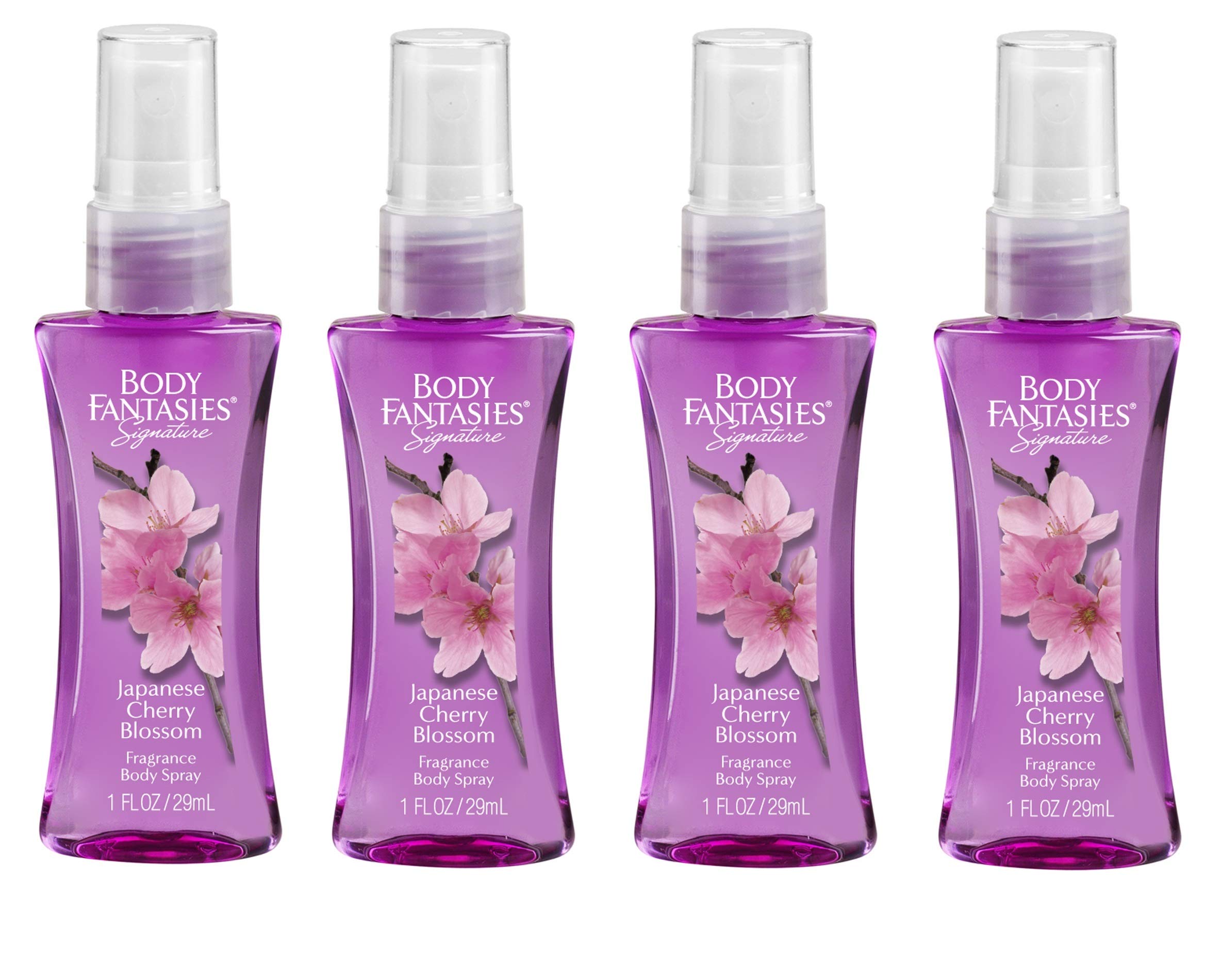 Body Fantasies Japanese Cherry Blossom Body Mist - 4 Pack Travel Size (1 oz Each) | Light Floral Fragrance for Women, Daily Use & On-The-Go Freshness