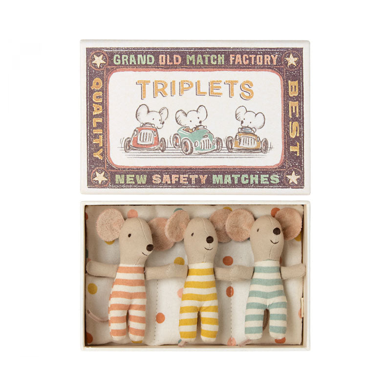 Maileg Triplets - Adorable Baby Mice in Matchbox Toy Set | Perfect for Kids' Pretend Play, Collectibles & Gift Giving