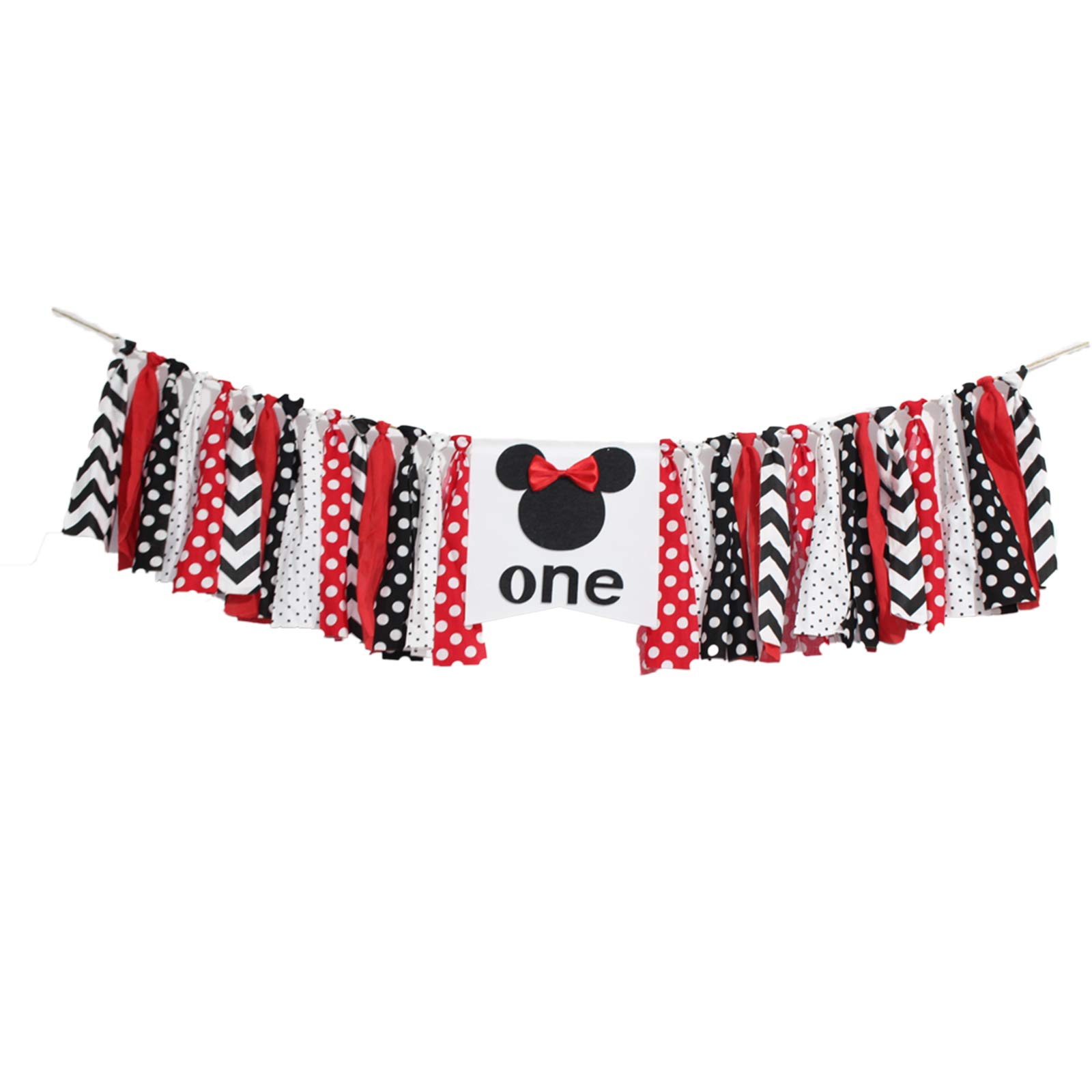 Minnie Mouse 1st Birthday Highchair Banner & Decorations Kit - White, Black, Red Party Supplies for Girls' First Birthday Celebration - Perfect for Baby Showers, Birthday Parties & Photo Backdrops