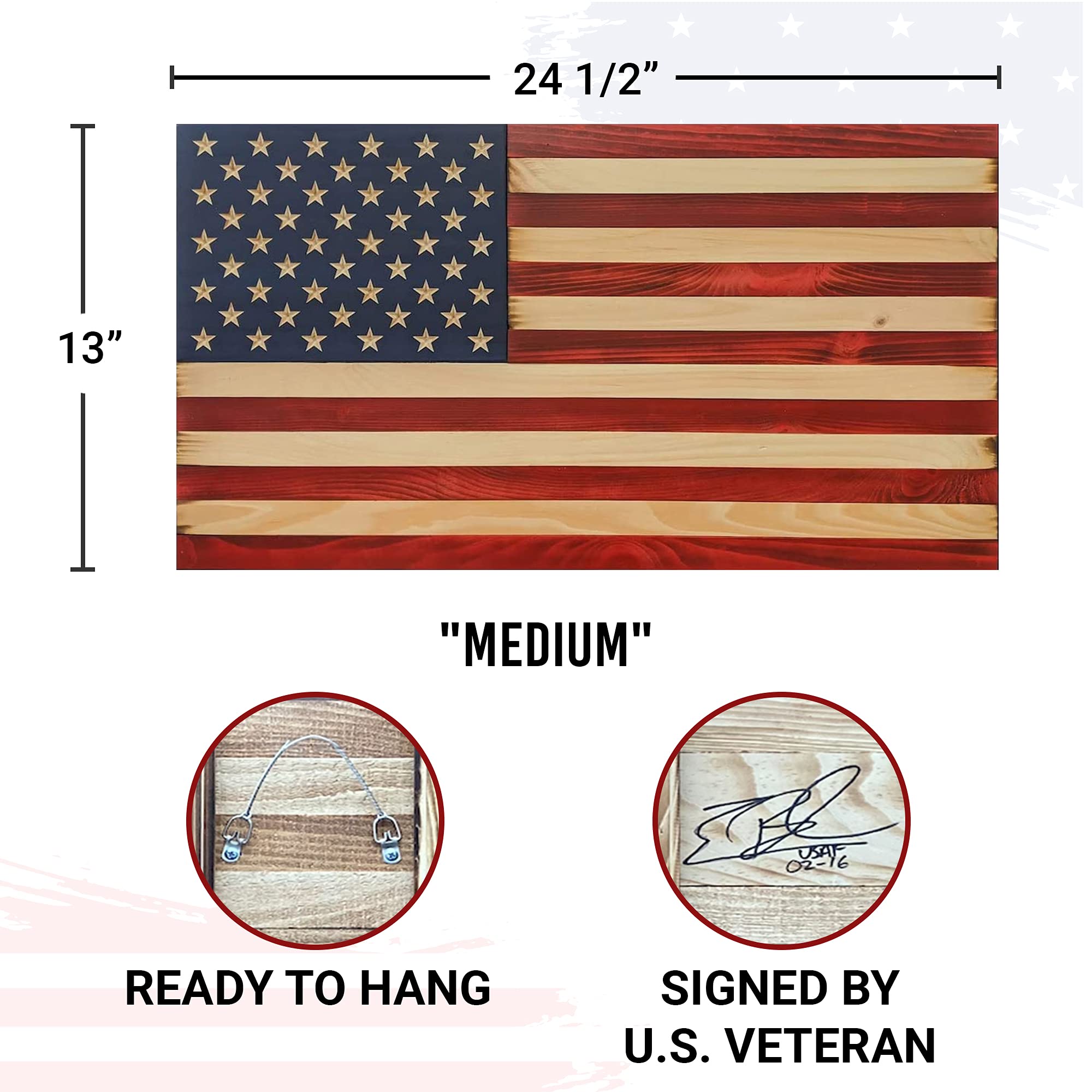 Flags of Valor Liberty Series Wooden American Flag - Handcrafted US Flag Wall Decor, Patriotic Home & Office Art, Made in USA by Veterans | Ready to Hang, Perfect for Man Cave, Living Room, Office & Patriotic Gifts (13x24 Inches, Medium Size)
