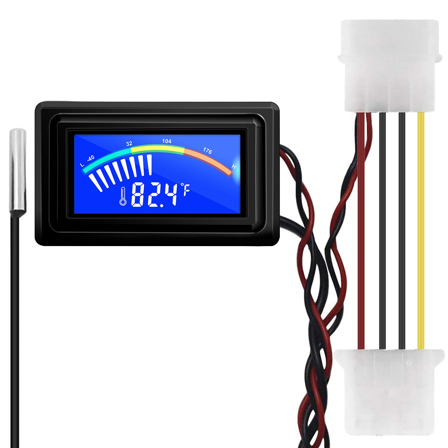 Digital Thermometer with Waterproof Sensor Probe - LCD Display in Celsius/Fahrenheit - 4 Pin Power Supply for Aquarium, Car, PC Case, Incubator | Perfect for Home Brewing, HVAC Monitoring & Scientific Experiments