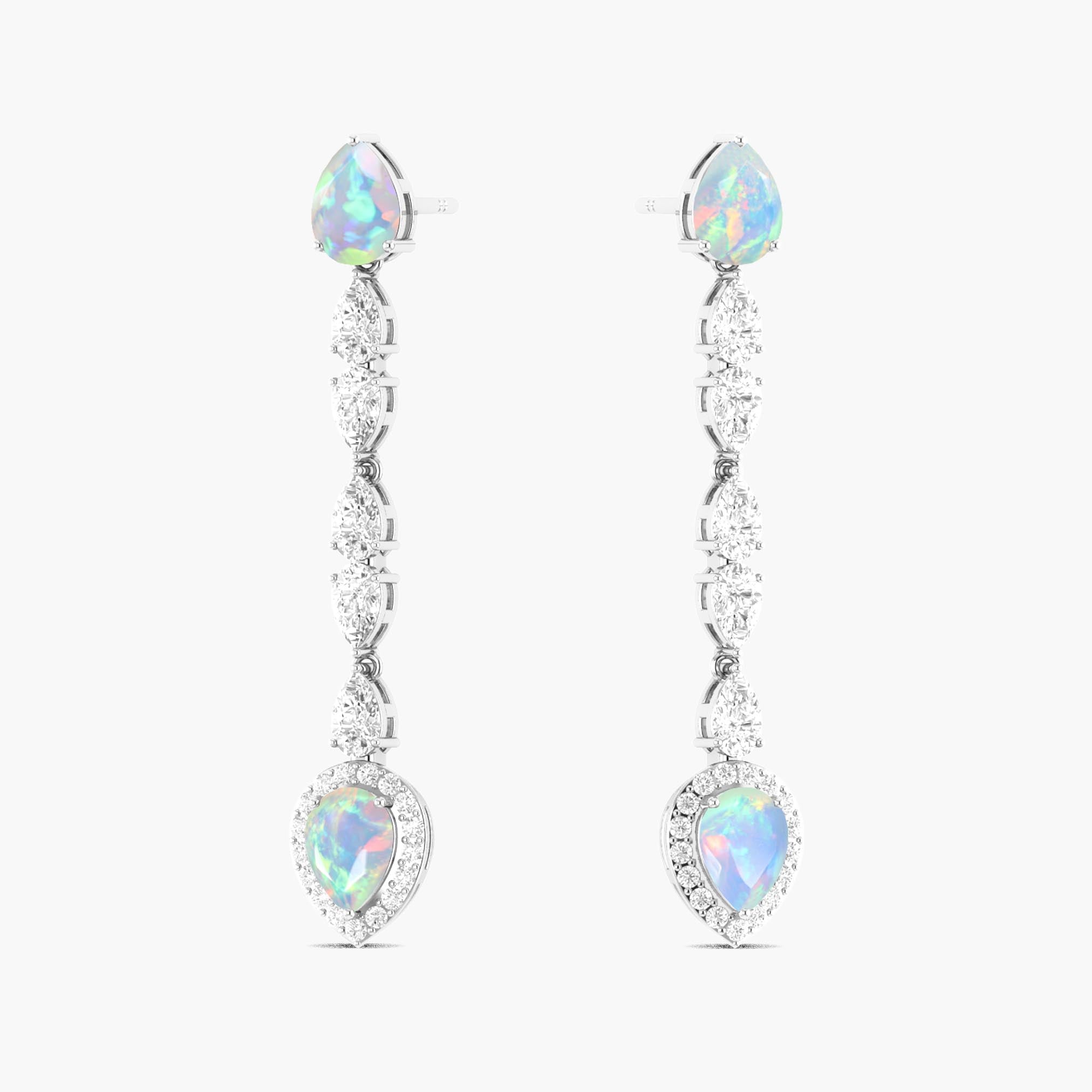 Natural White Opal Long Drop Stud Earrings for Women - Elegant Dangle Earrings for Party, Wedding & Everyday Wear