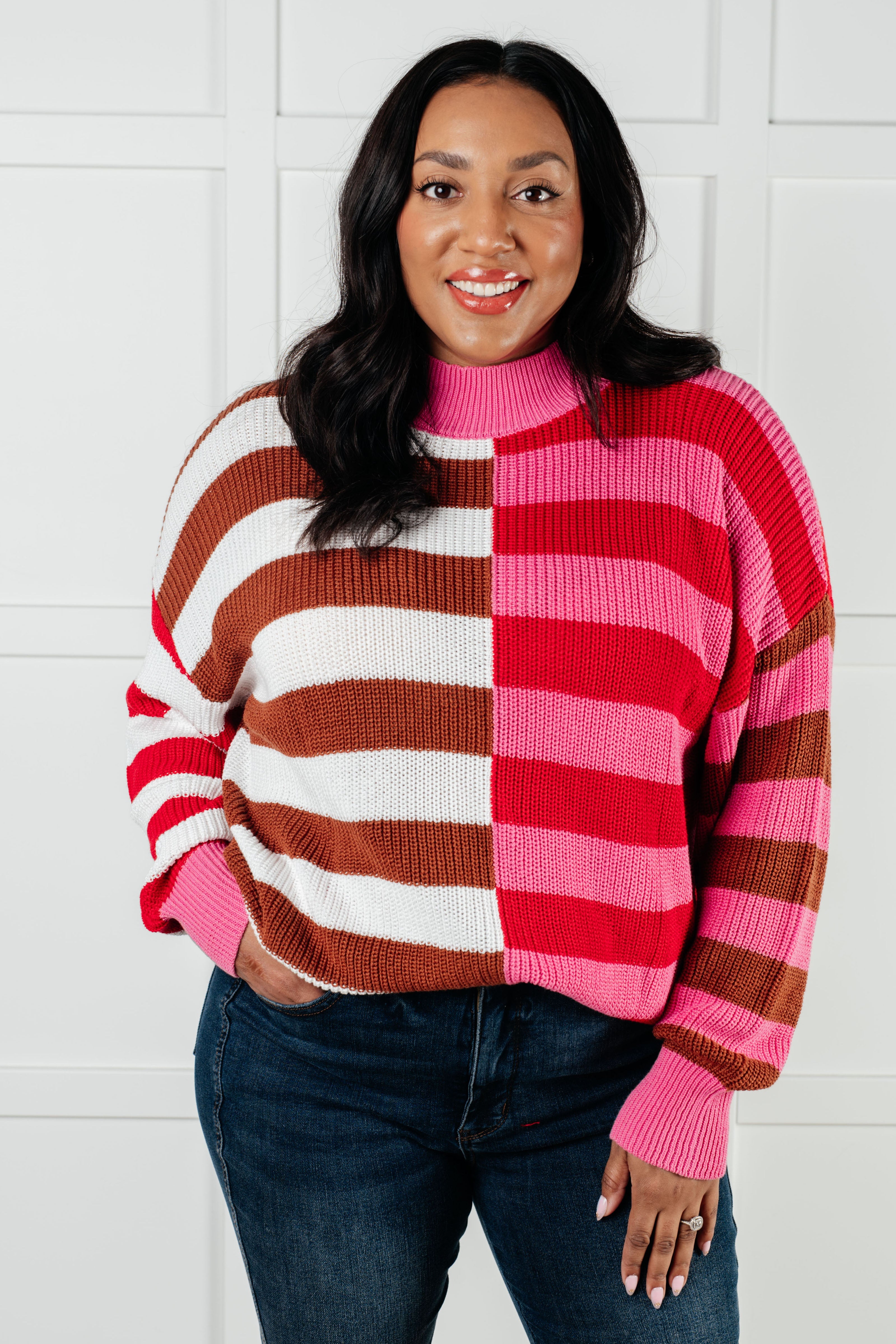 Stylish Color Blocked Stripe Sweater for Women | Trendy Knit Pullover | Perfect for Fall Fashion, Casual Outfits & Office Wear