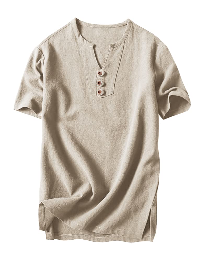 CCBSTS Men's Casual Short Sleeve V-Neck Henley T-Shirt - Relaxed Fit Breathable Cotton Tee for Everyday Wear, Gym & Outdoor Activities