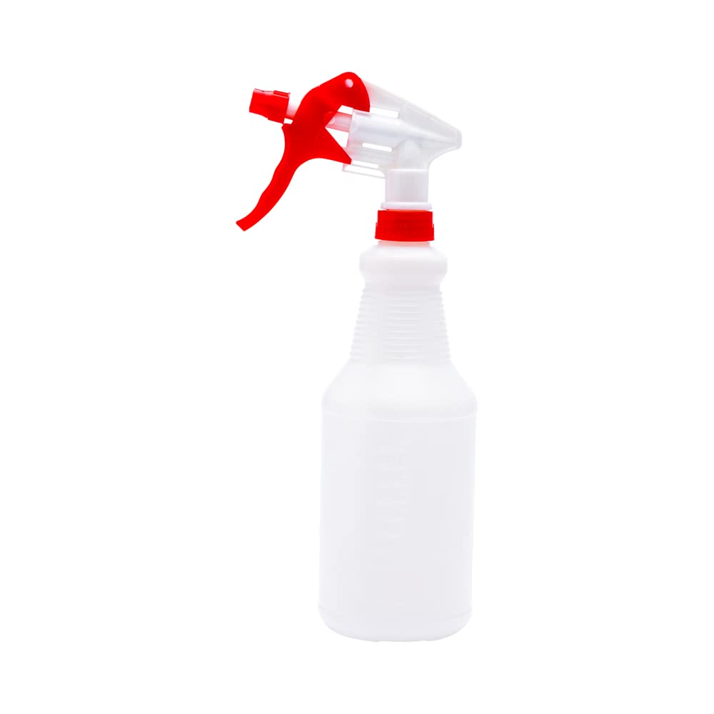 25oz Refillable Cleaning Spray Bottles with Measurements - Mist & Stream Modes, Leak-Proof Red Plastic Solution Bottles for Home, Restaurant & Commercial Use | Perfect for Kitchen Cleaning, Disinfecting & Plant Care