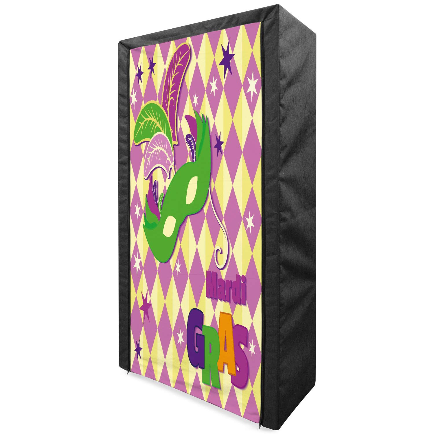 Ambesonne Mardi Gras Portable Fabric Wardrobe with Checkered Star Pattern - 33.5