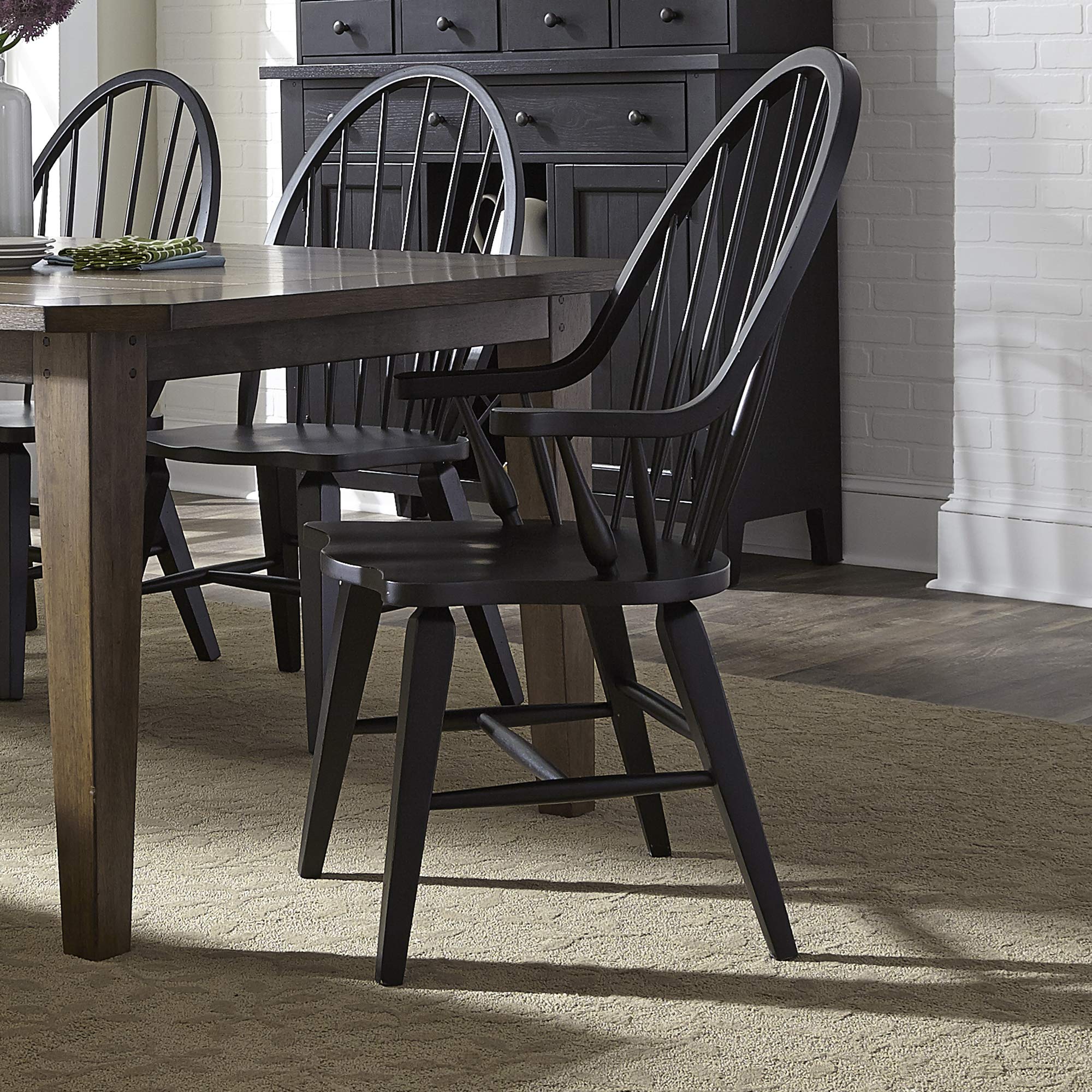 Liberty Furniture Industries Windsor Back Side Chair - Black Wooden Dining Chair for Kitchen, Dining Room, and Office Use