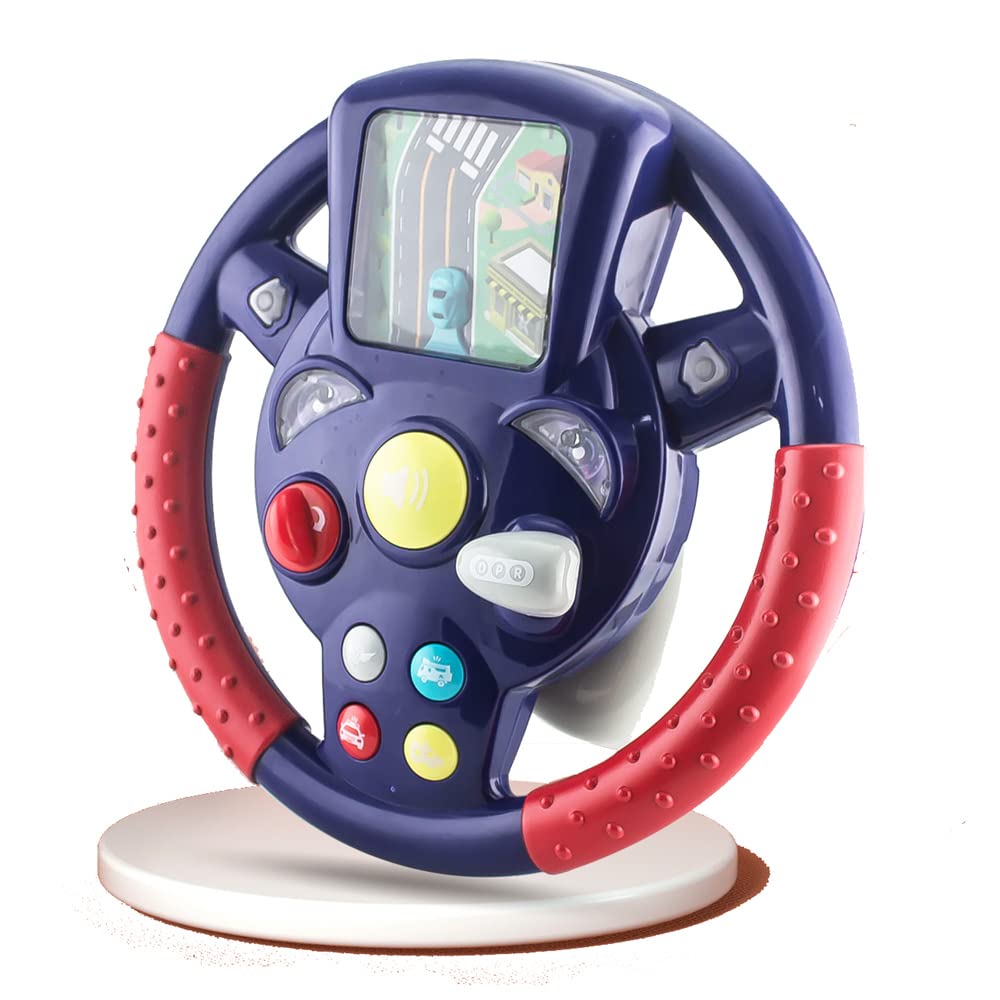 Interactive Kids Electric Musical Steering Wheel Toy with LCD Screen - Car Seat & Stroller Toy for Toddlers | Fun Driving Simulation with Suction Cup Base - Perfect for Travel, Playtime & Early Learning