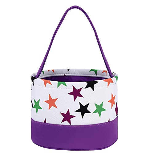 Xiaxiacole Halloween Trick or Treat Bag for Kids - Purple with Stars Candy Basket, Halloween Party Favor Bags & Children's Buckets | Perfect for Trick-or-Treating, Halloween Parties & School Events