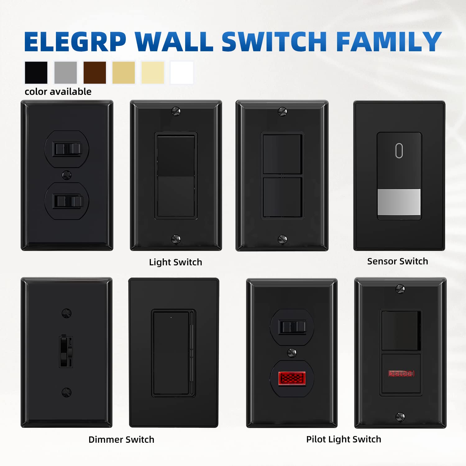ELEGRP 15Amp 120-277V Single Pole Decorator Light Switch with Wall Plate - Paddle Rocker On/Off Switch, Self-Grounding Residential Grade, UL/CUL Certified (10 Pack Glossy Black) - Perfect for Home, Office and Commercial Lighting Control