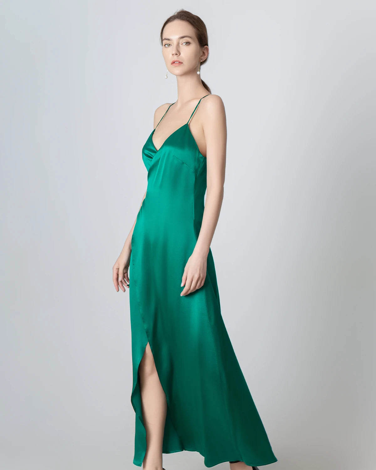 Elegant V-Neck Backless Wrap Maxi Silk Dress for Women - Perfect for Weddings, Parties & Evening Events
