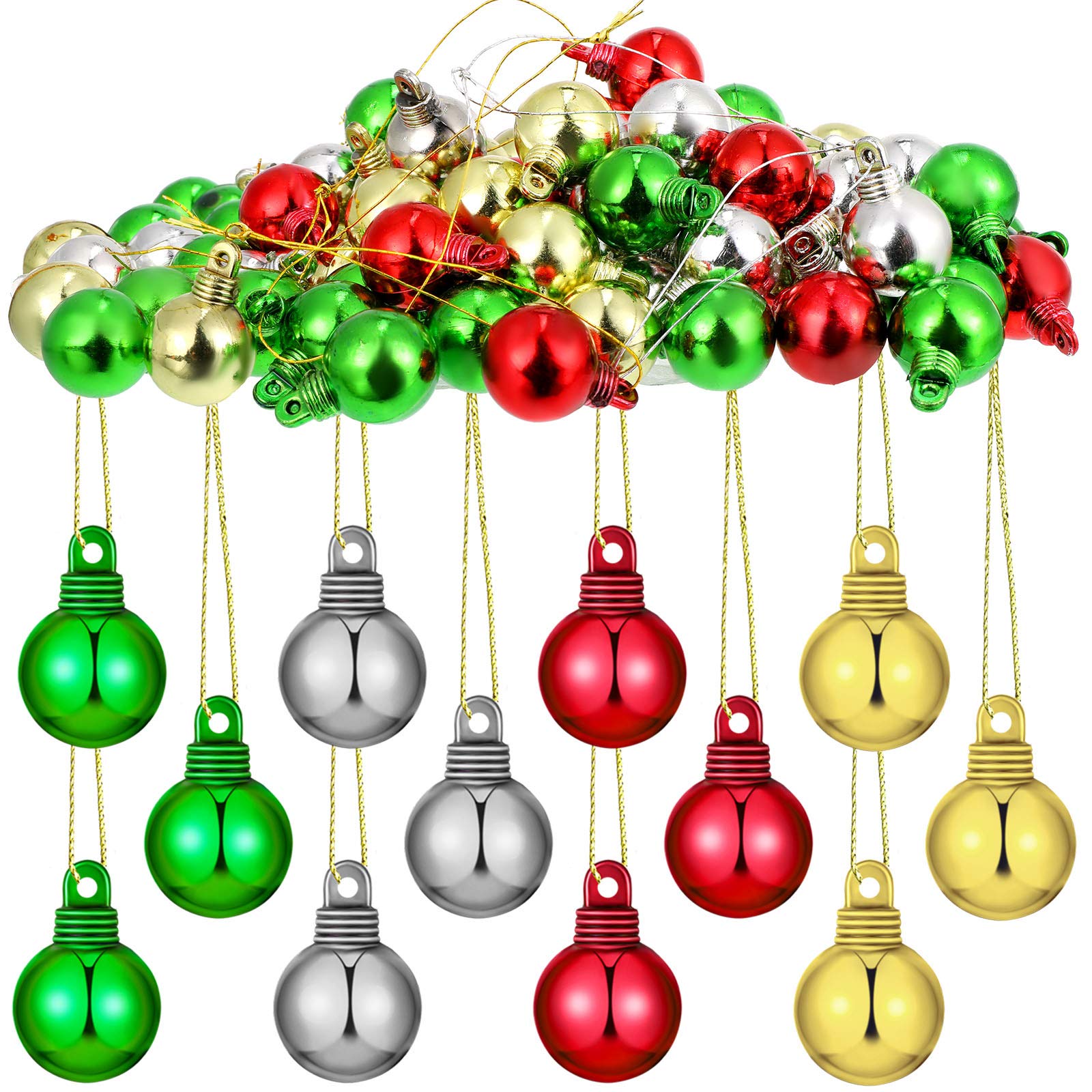 96-Piece Christmas Tree Ornament Set - Colorful Mini Holiday Decorations (0.59 Inch) in Red, Gold, Silver & Green - Perfect for Xmas Tree Decorating, Holiday Parties & Festive Home Decor