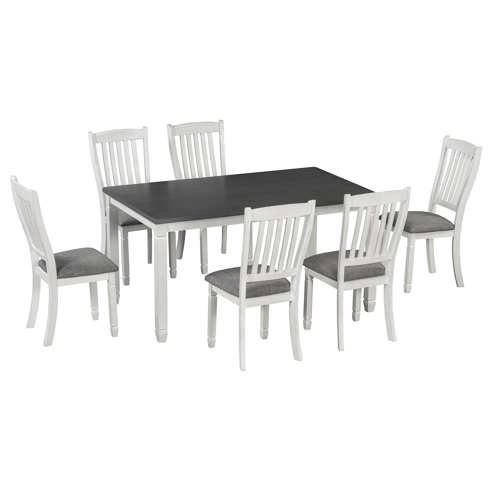 Solid Wood Country Kitchen Table and Chairs Set for 6 - Rustic Farmhouse Dining Room Furniture with Tapered Legs - Perfect for Family Meals, Entertaining Guests & Cozy Breakfast Nooks