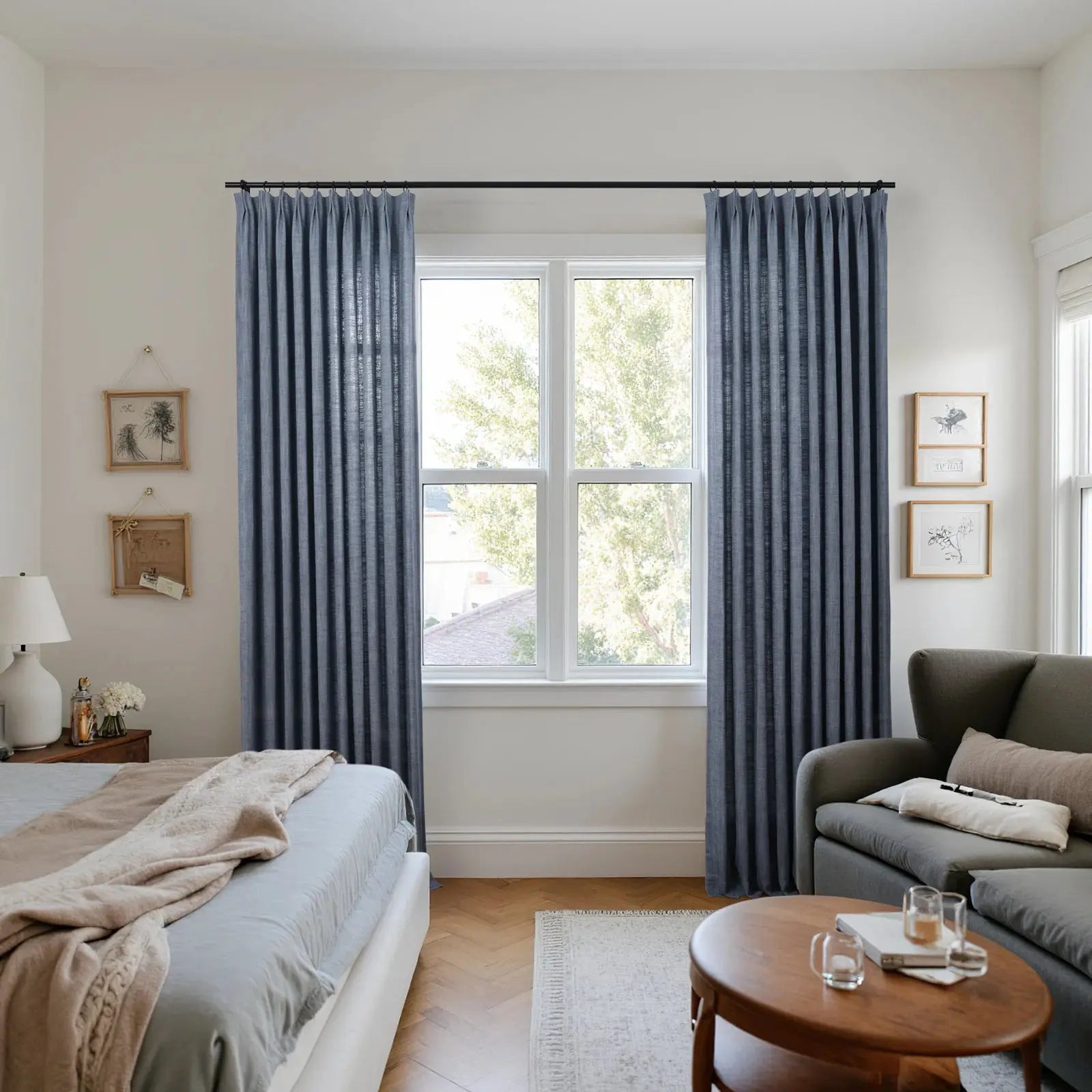 Reid Herringbone Curated Pleated Window Drapes - Elegant Blackout Curtains for Living Room & Bedroom