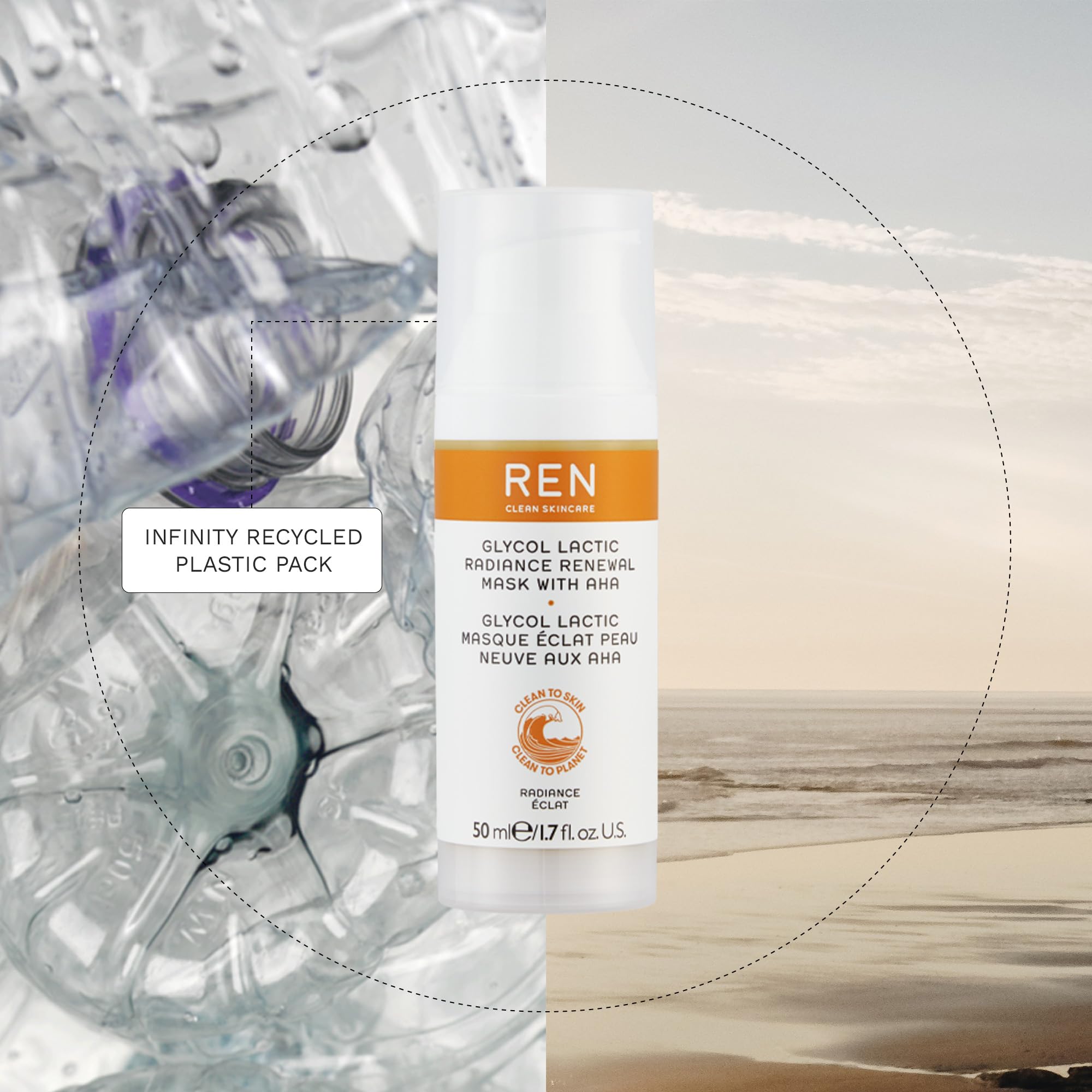 REN Glycolactic Radiance Renewal Mask 50ml - Brightening & Exfoliating Face Mask for Glowing Skin, Perfect for Nighttime Skincare Routine