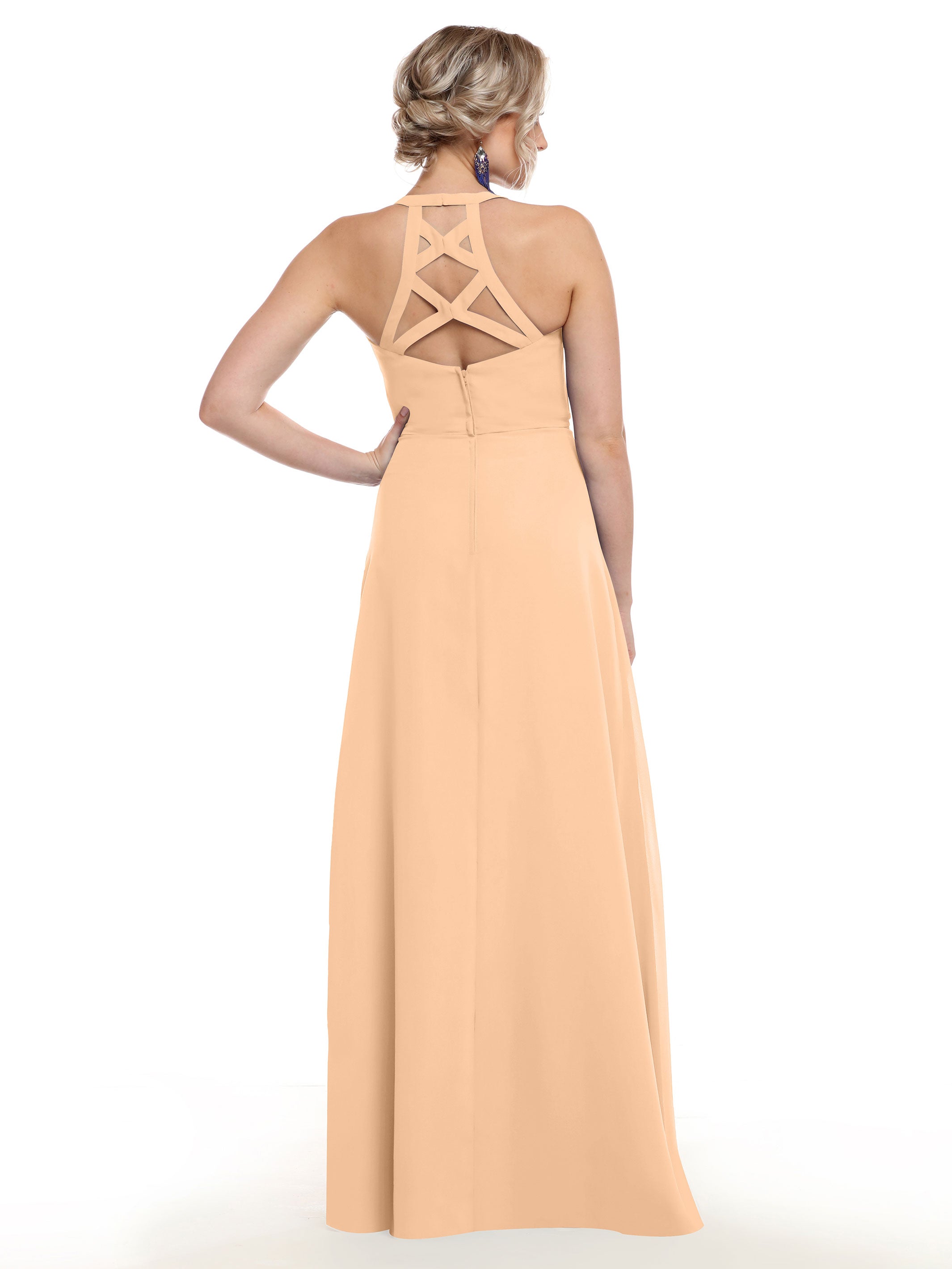 Elegant 80150 Chiffon A-Line Bridesmaid Dress with Plunging V-Neck & Intricate Back Detail - Perfect for Weddings, Formal Events & Special Occasions