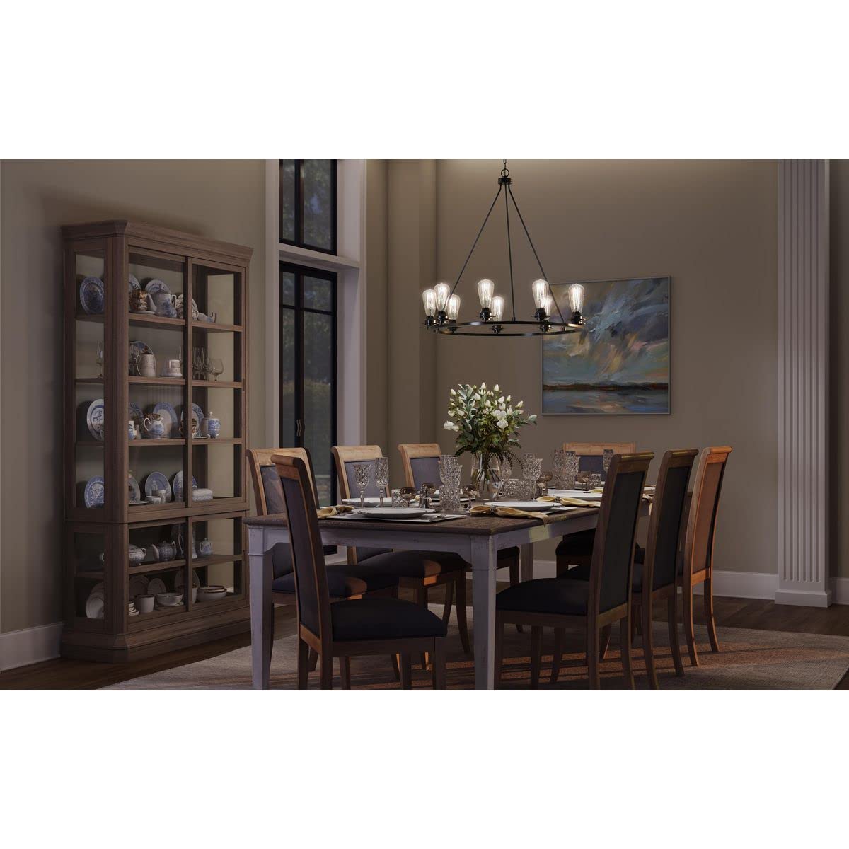 9-Light Farmhouse Chandelier in Graphite - Rustic Ceiling Lighting Fixture for Dining Room, Kitchen Island & Bedroom | Debut Collection