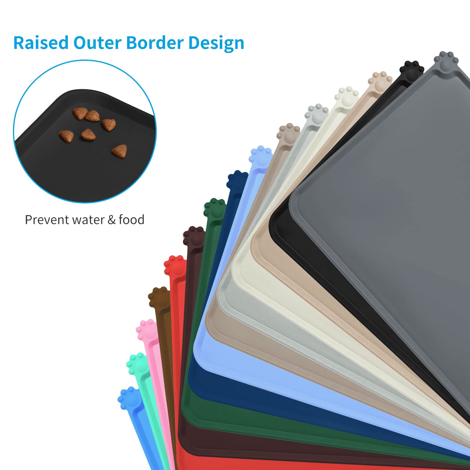 AUDWUD Non-Slip Silicone Pet Feeding Mat - Waterproof Dog Bowl Placemat for Food & Water - Perfect for Kitchen, Crate, and Outdoor Use