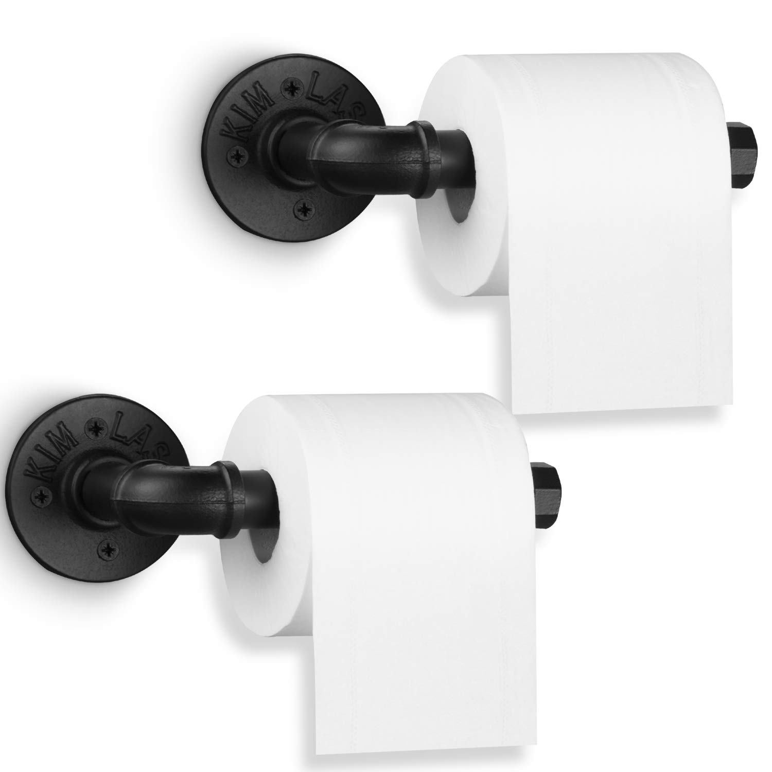 2 Pack Heavy Duty Industrial Pipe Toilet Paper Holder - Rustic Iron Wall Mounted Tissue Roll Dispenser with Hardware for Bathroom, Kitchen, Bedroom & Hallway - Perfect for Farmhouse, Loft & Vintage Style Decor