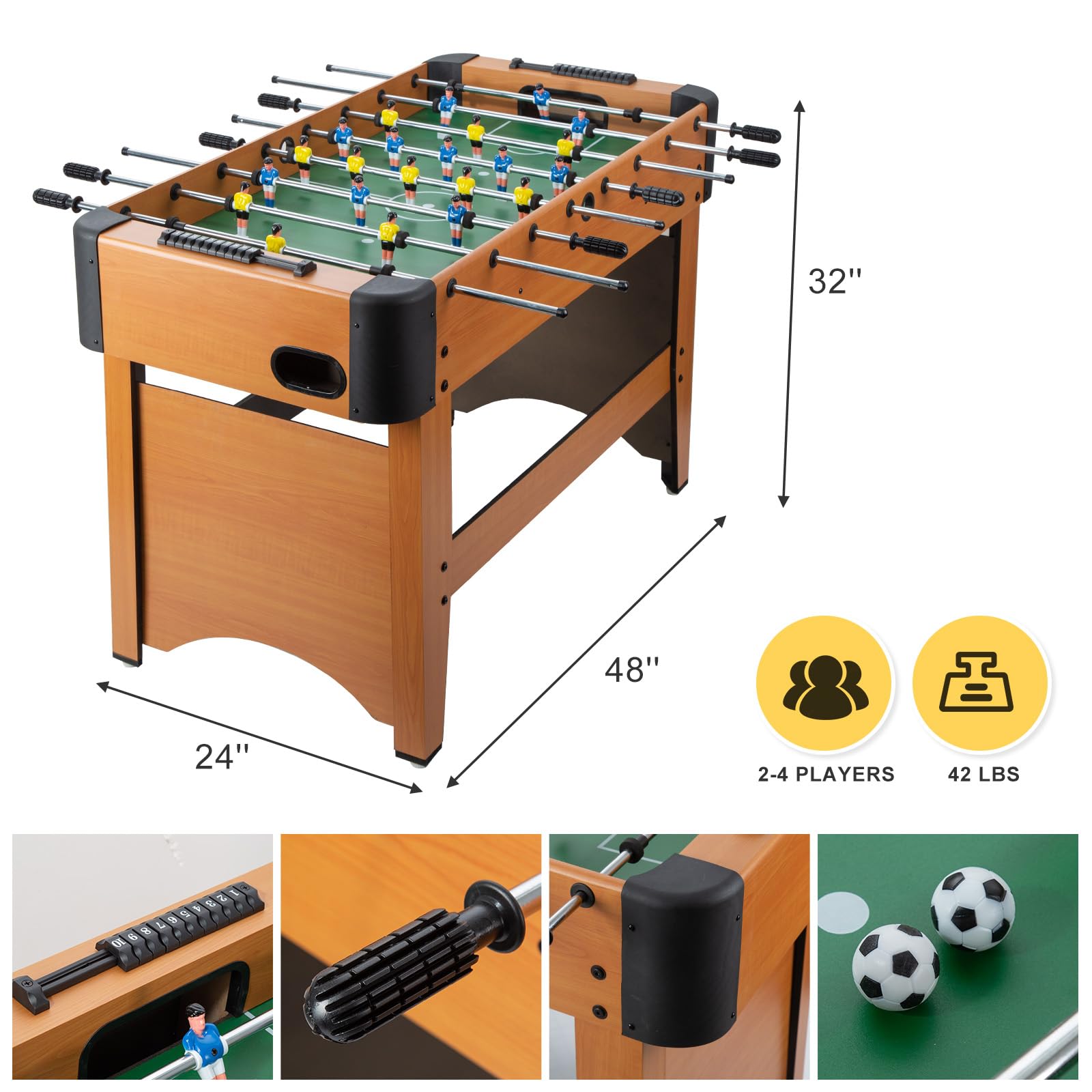 48-Inch Foosball Table for Kids & Adults - 4 FT Regulation Size Soccer Game Table for Home, Game Room & Arcade - Perfect for Family Fun & Competitive Play