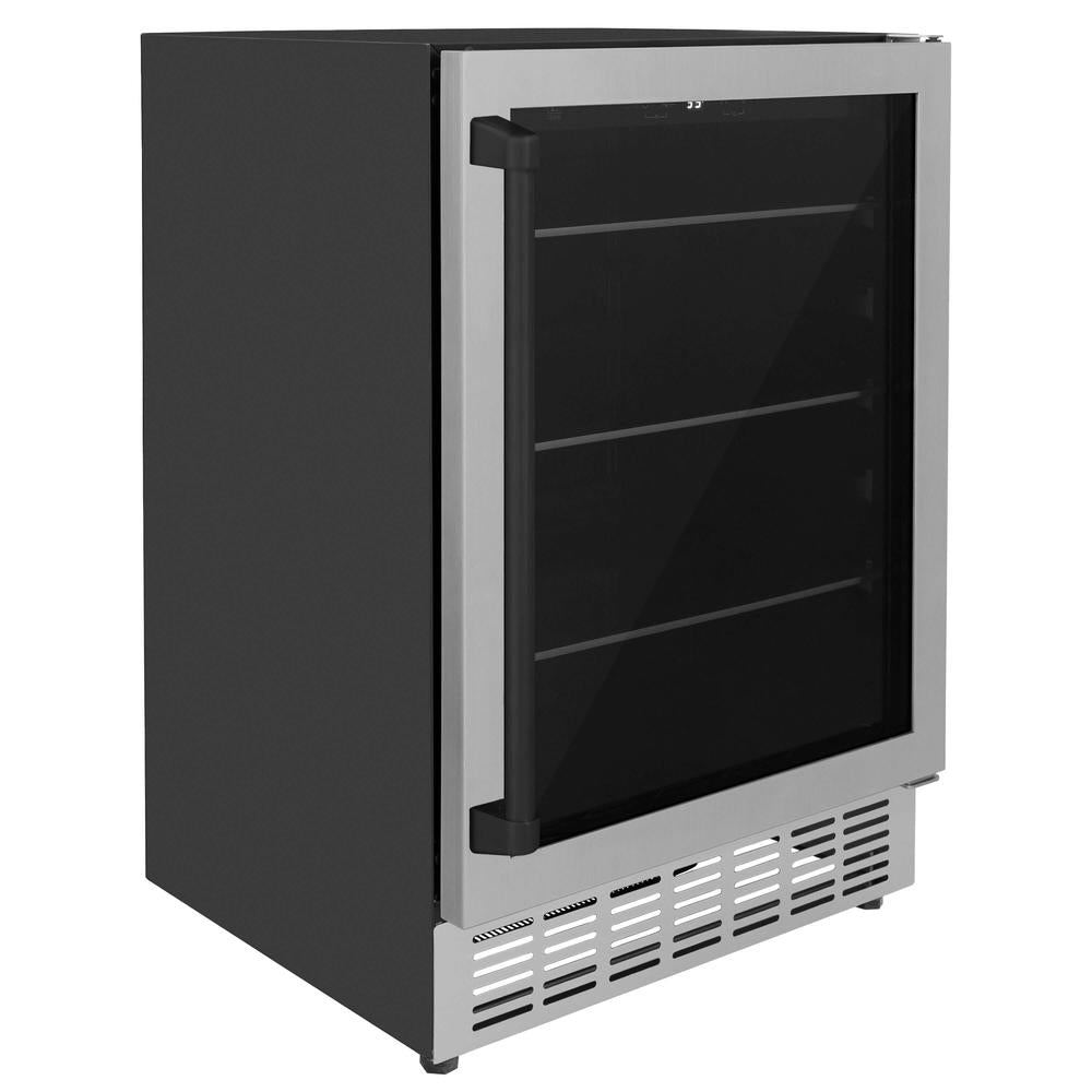 ZLINE Autograph Edition 24 Inch Stainless Steel Beverage Cooler with Matte Black Accents - 154 Can Capacity - Perfect for Home Bar, Man Cave, Office or Outdoor Entertaining (RBVZ US 24 MB)