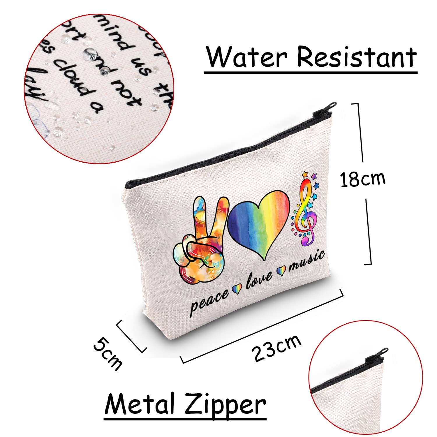 JXGZSO Music Teacher Gift - Peace Love Music Zipper Makeup Bag for Music Lovers - Perfect Cosmetic Pouch for Teachers, Students & Musicians - Great for School, Concerts & Travel