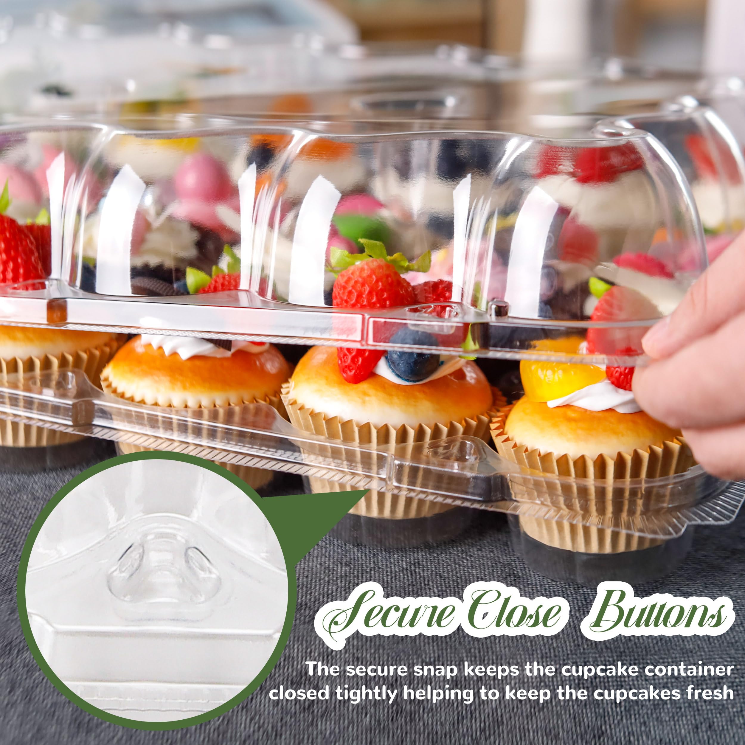 24-Pack Stackable Plastic Cupcake Containers with Detachable Tall Dome Lids & 240 Liners - BPA-Free Standard Size for Baking, Parties, and Dessert Display