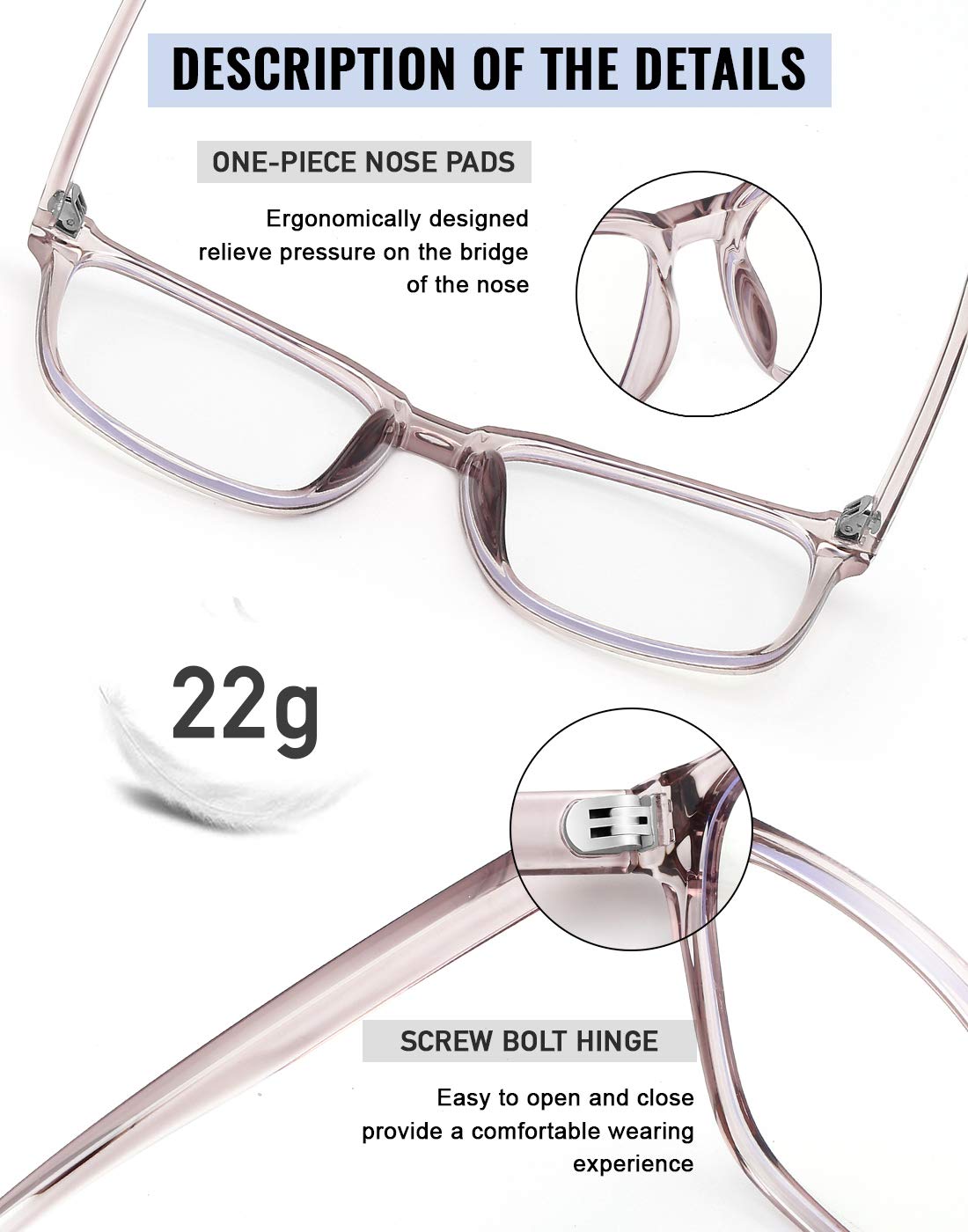 Blue Light Blocking Glasses for Women & Men - Oversized Square Computer Glasses with Anti Blue Ray Protection - Reduce Eye Strain for Gaming, Office Work & Screen Time