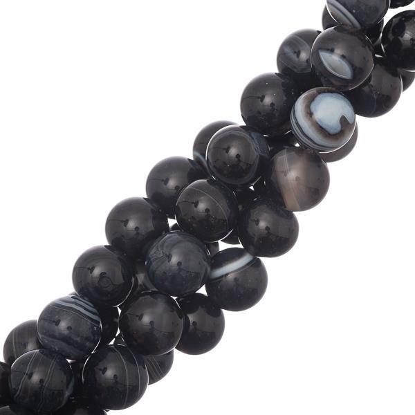 10mm Agate Striped Black (Natural/Dyed) Beads - 15-16 Strands for Jewelry Making, DIY Bracelets & Necklaces - Perfect for Crafting, Gifts & Boho Style Accessories