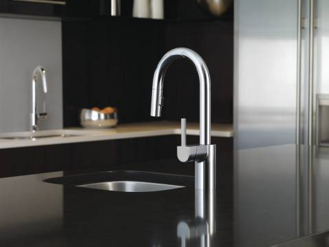 Moen 7565 Chrome Align Kitchen Faucet with Pull-Down Sprayer - Perfect for Modern Kitchens & Easy Dishwashing