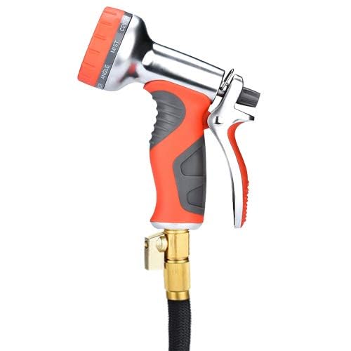 HmiL-U Heavy Duty Metal High Pressure Garden Hose Nozzle Sprayer - 9 Adjustable Watering Patterns for Plants, Car Washing & Pet Showering | Perfect for Lawn Care, Vehicle Cleaning & Outdoor Cleaning Tasks