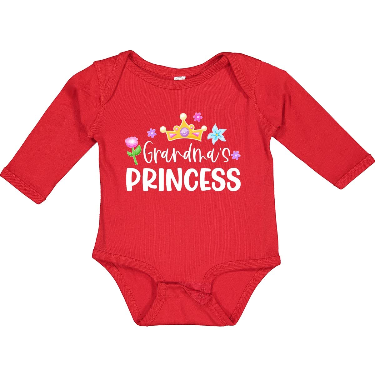 Inktastic Grandma's Princess Crown and Flowers Long Sleeve Baby Bodysuit - Perfect for Family Photos, Birthday Parties & Special Occasions