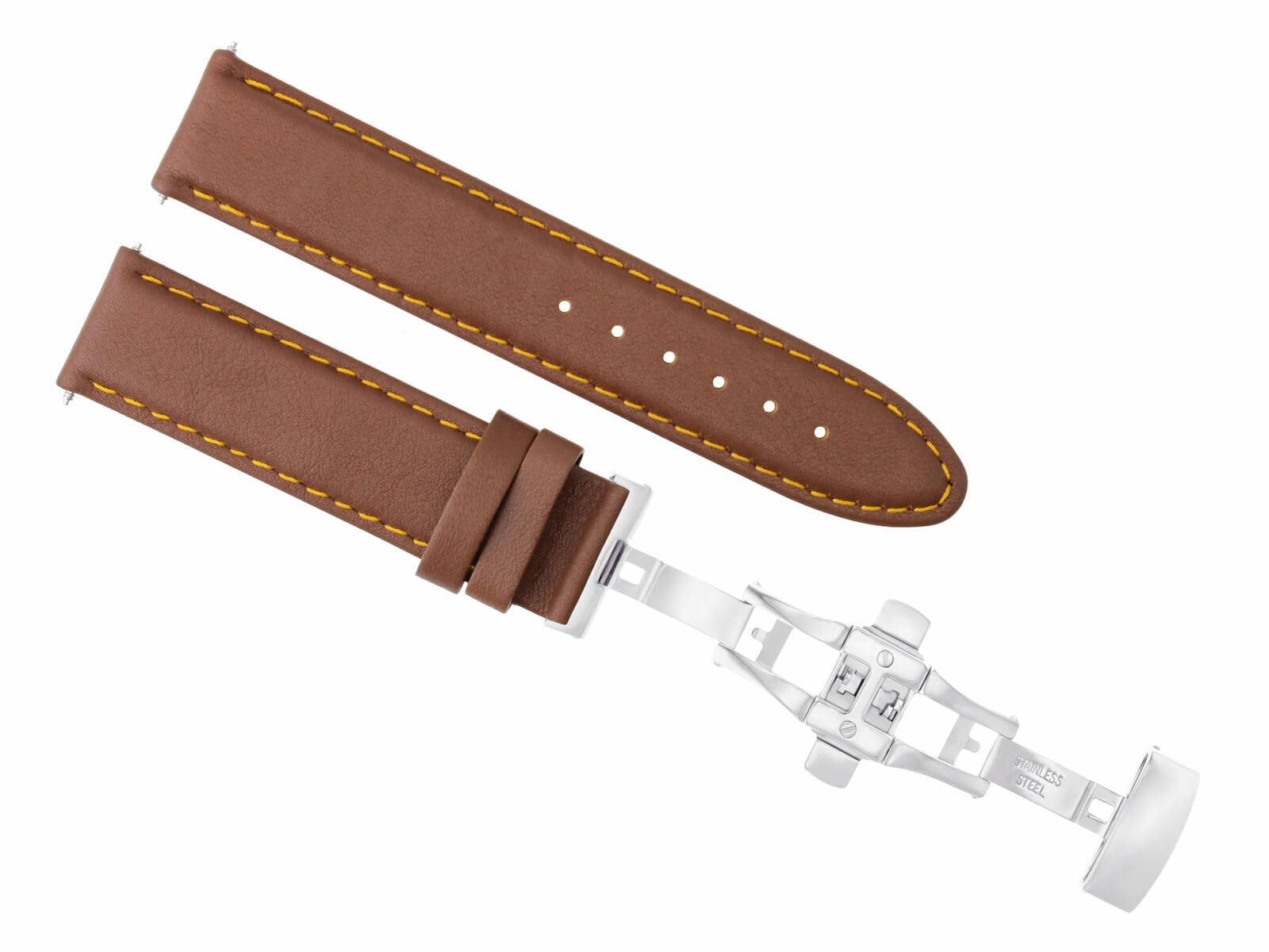 18mm Leather Watch Band for Omega Seamaster - Light Brown with Orange Stitching | Dress & Casual Wear