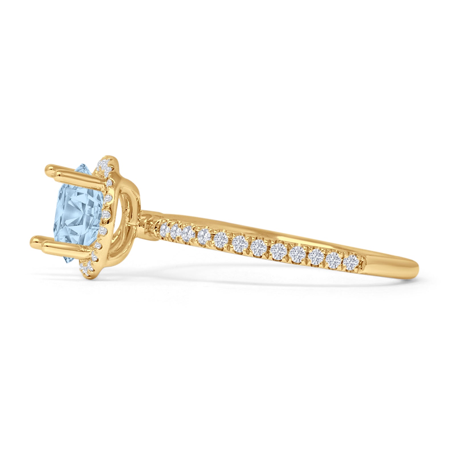 14K Yellow Gold Round Halo Natural Aquamarine Diamond Ring for Women - Elegant March Birthstone Jewelry Gift for Engagement, Wedding & Anniversary