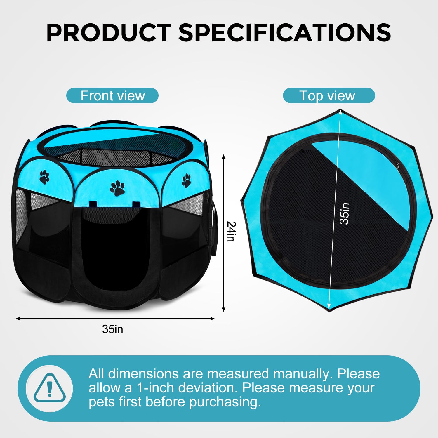 Foldable Portable Pet Playpen for Dogs & Cats - Small, Medium & Large Sizes - Indoor/Outdoor Pop-Up Kennel Tent for Travel, Camping & Home Use (Blue, 28
