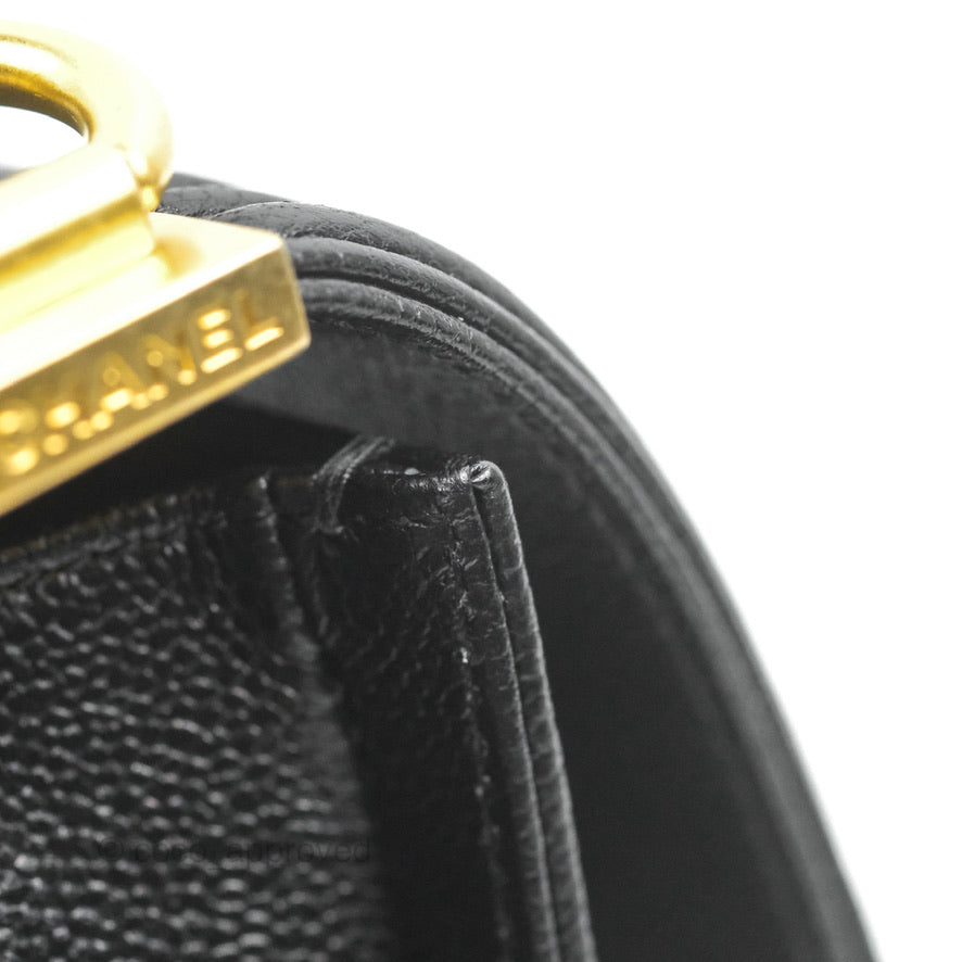 Chanel Boy Messenger Bag Black Caviar Leather with Aged Gold Hardware - Luxury Crossbody Bag for Women, Perfect for Work, Travel & Evening Events