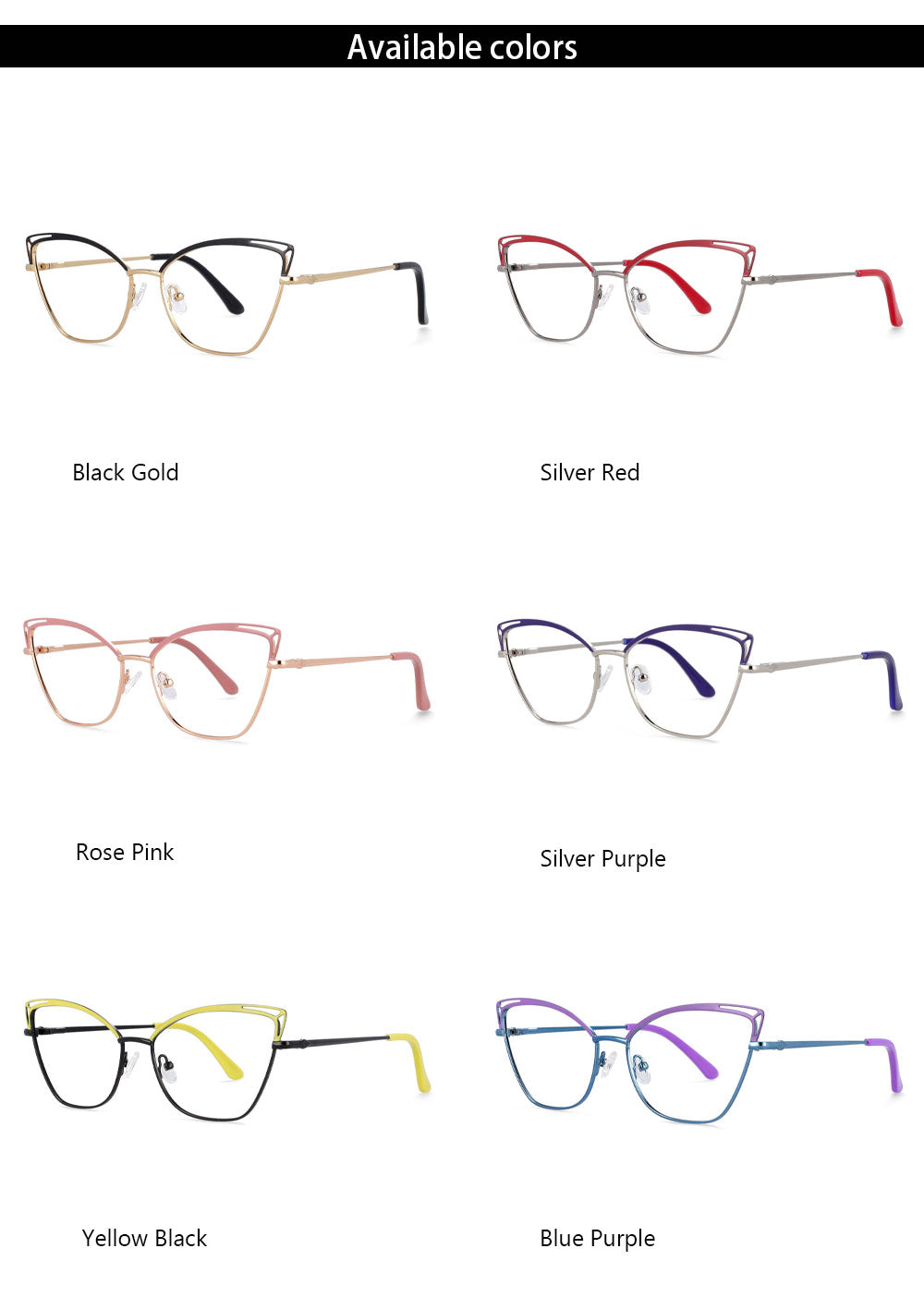 CCspace Women's Full Rim Cat Eye Alloy Frame Eyeglasses 54264 - Stylish Retro Glasses for Women, Lightweight Metal Frame, UV Protection - Perfect for Office, Reading & Fashion Accessories