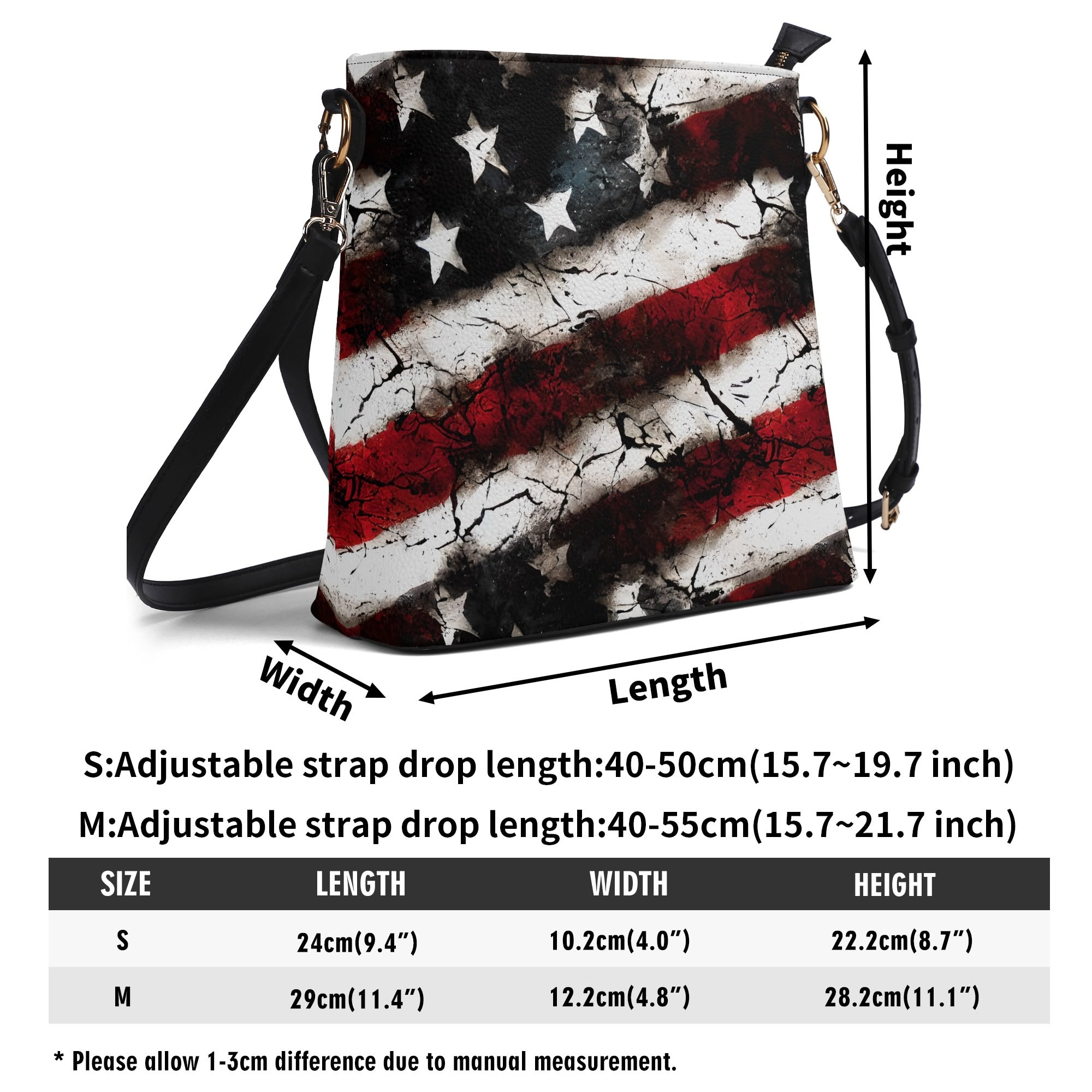 Grunge USA Bucket Shoulder Bag for Women - Vintage Crossbody Purse with Adjustable Strap - Perfect for Casual Outings, Travel & Festival Essentials