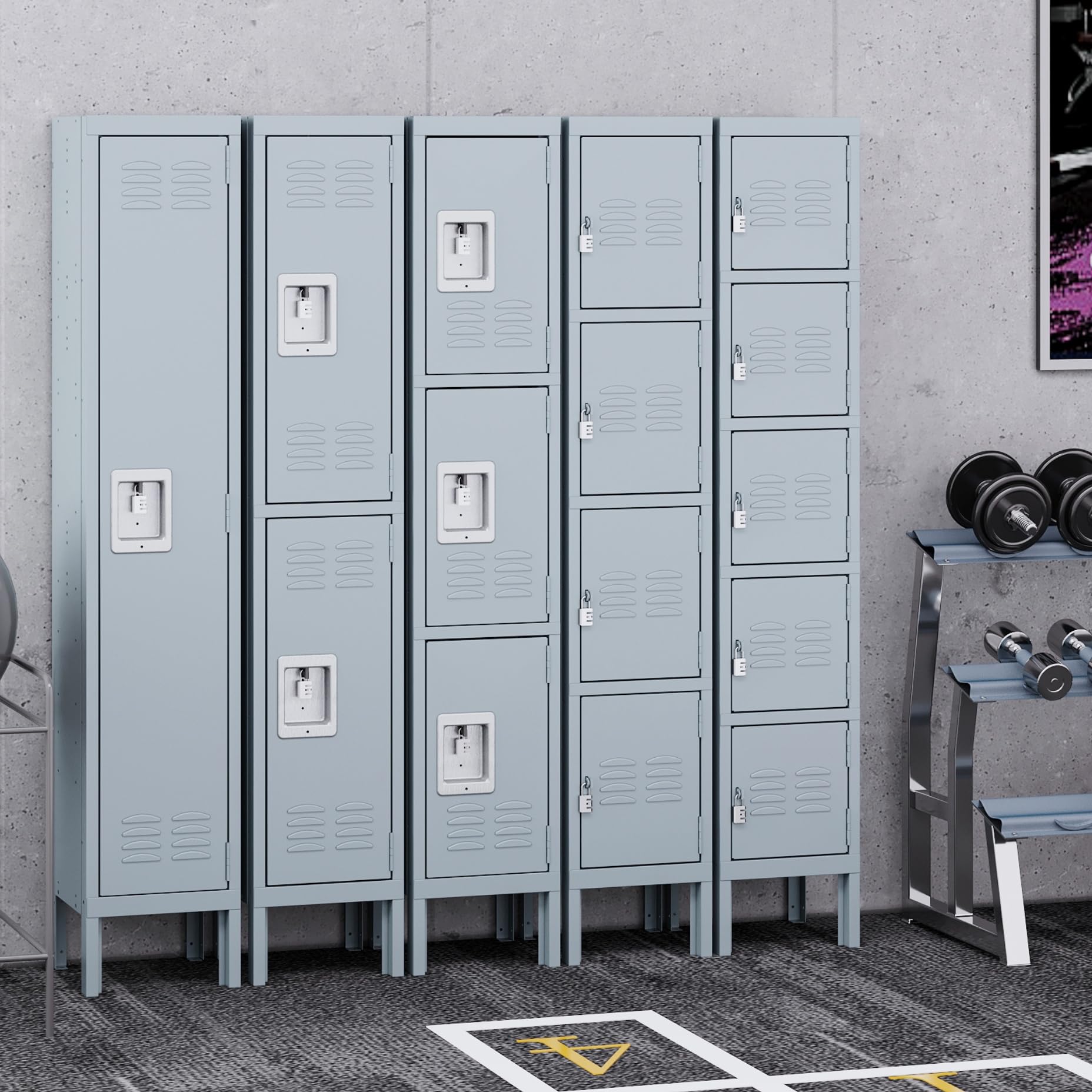 SESESOL 5-Door Metal Locker - Heavy Duty Steel Storage Cabinet for School, Office, Gym, Home & Shop - Secure Employee Lockers with Durable Gray Finish - Perfect for Locker Rooms, Storage Areas & Workspaces