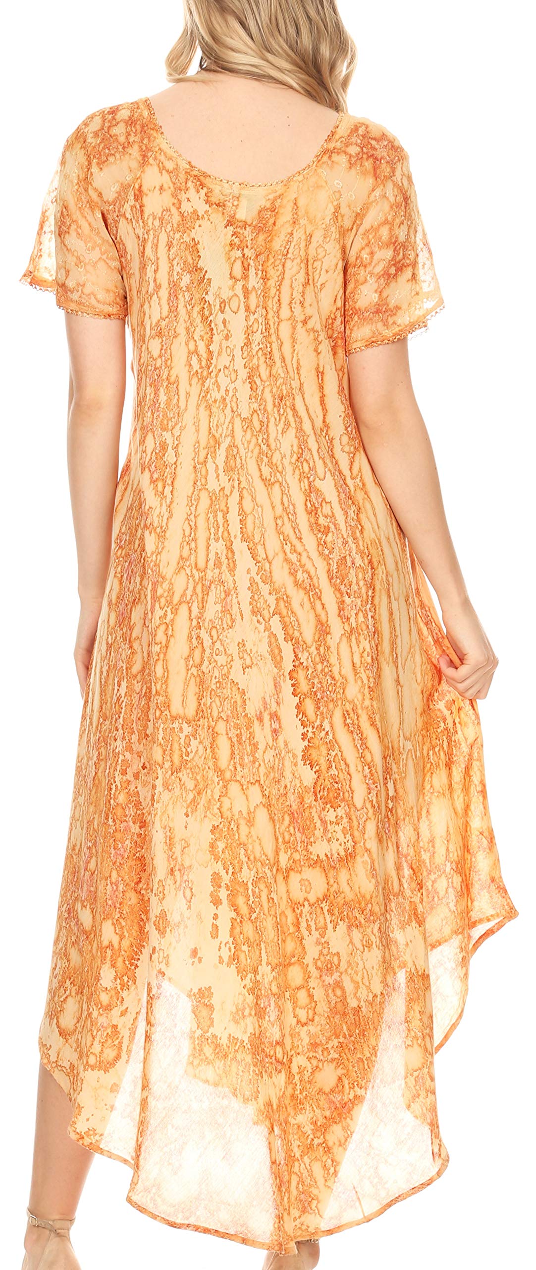 Sakkas Ronny Lace Embroidered Cap Sleeve Tie Dye Caftan Dress - Boho Beach Cover Up for Summer Vacation & Pool Party