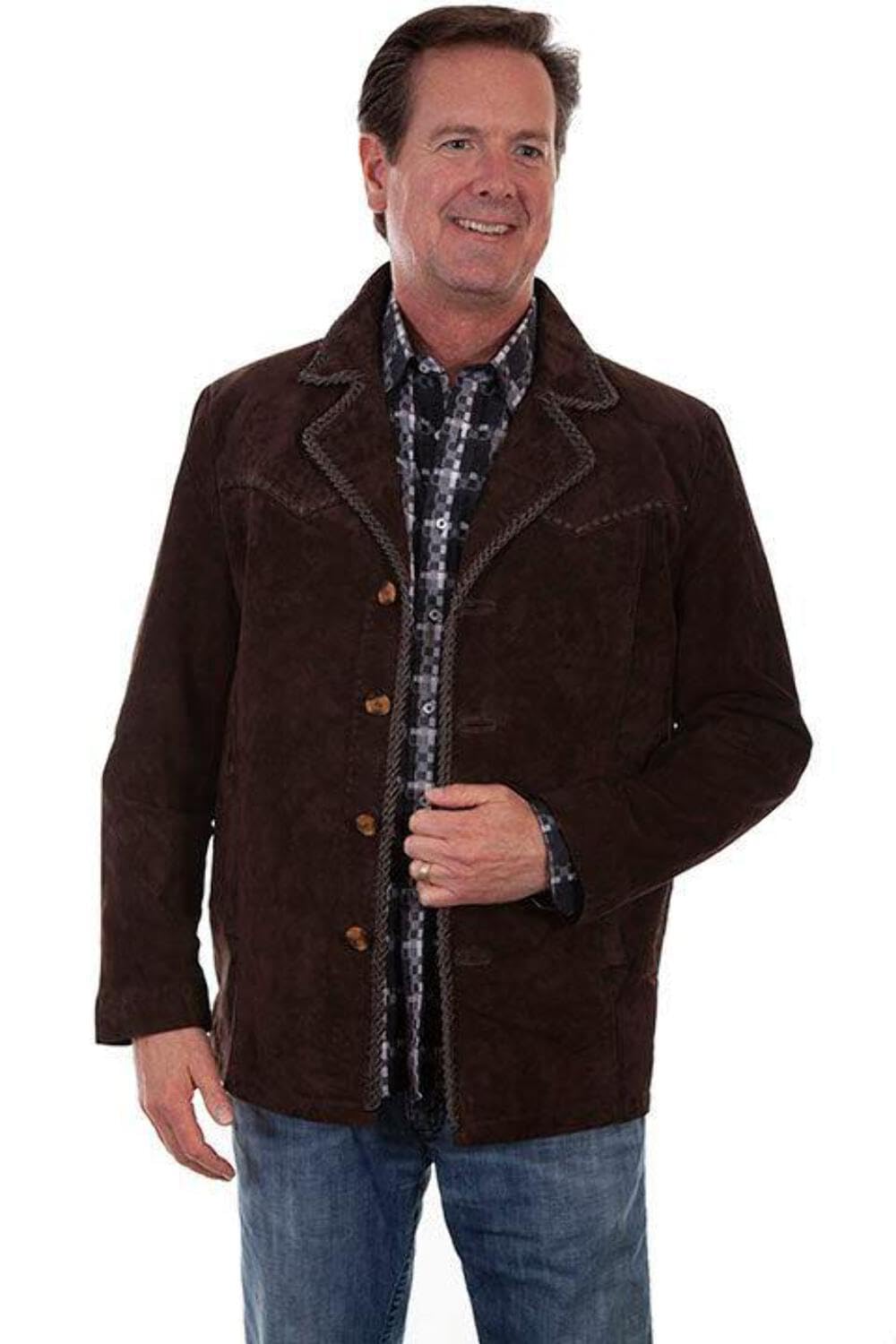 Premium Men's Suede Pick Stitch Leather Car Coat - Dark Brown, Large Size | Vintage Style Outerwear for Fall & Winter | Perfect for Casual Outings, Date Nights & Office Wear