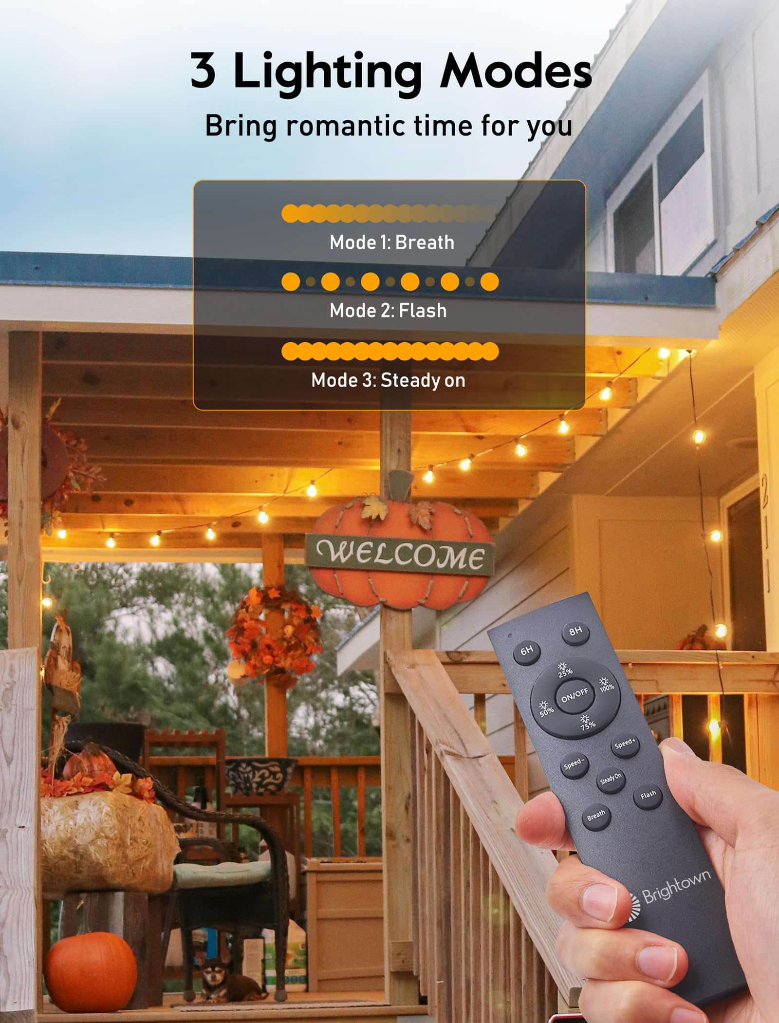 Brightown 58FT Solar String Lights Outdoor - 26 LED Shatterproof Bulbs, Remote Control, 3 Light Modes, Weatherproof & Commercial Grade - Perfect for Backyard, Patio, Garden, Wedding, Party Decor & Holiday Lighting