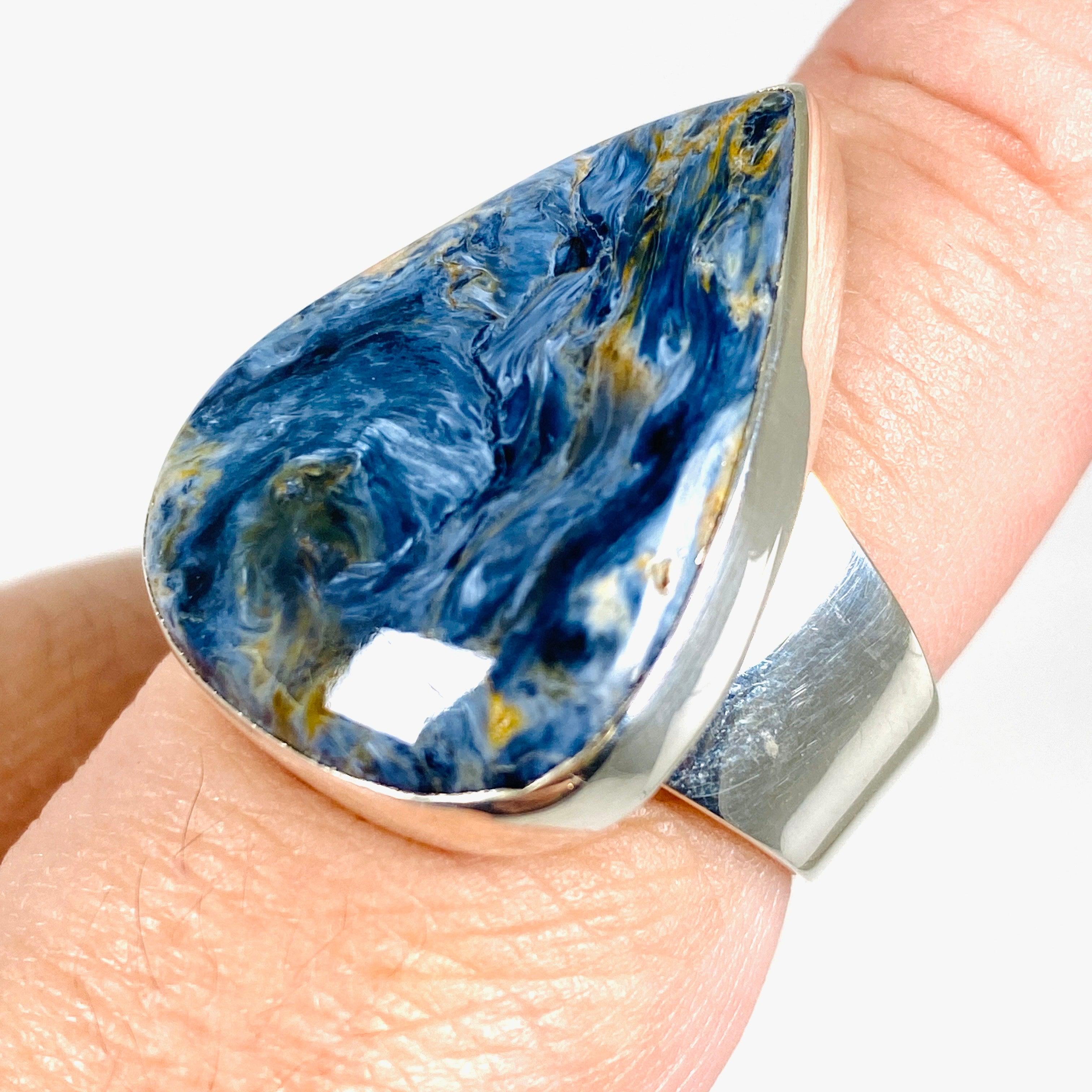 Pietersite Teardrop Ring - Size 8 - KRGJ2760 - Elegant Gemstone Jewelry for Women - Perfect for Weddings, Parties & Special Occasions