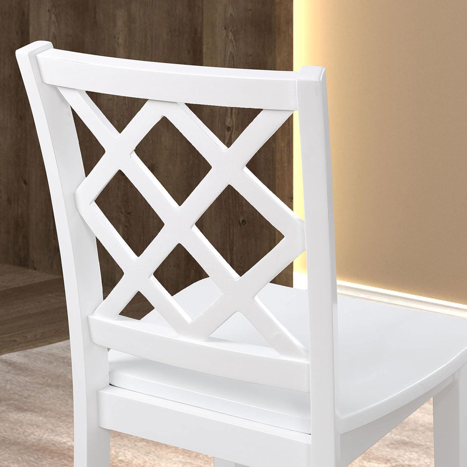 48W Solid Rubberwood 5-Piece Dining Table Set with Diamond Chair Back - Perfect for Kitchen, Dining Room, and Small Space Home Decor