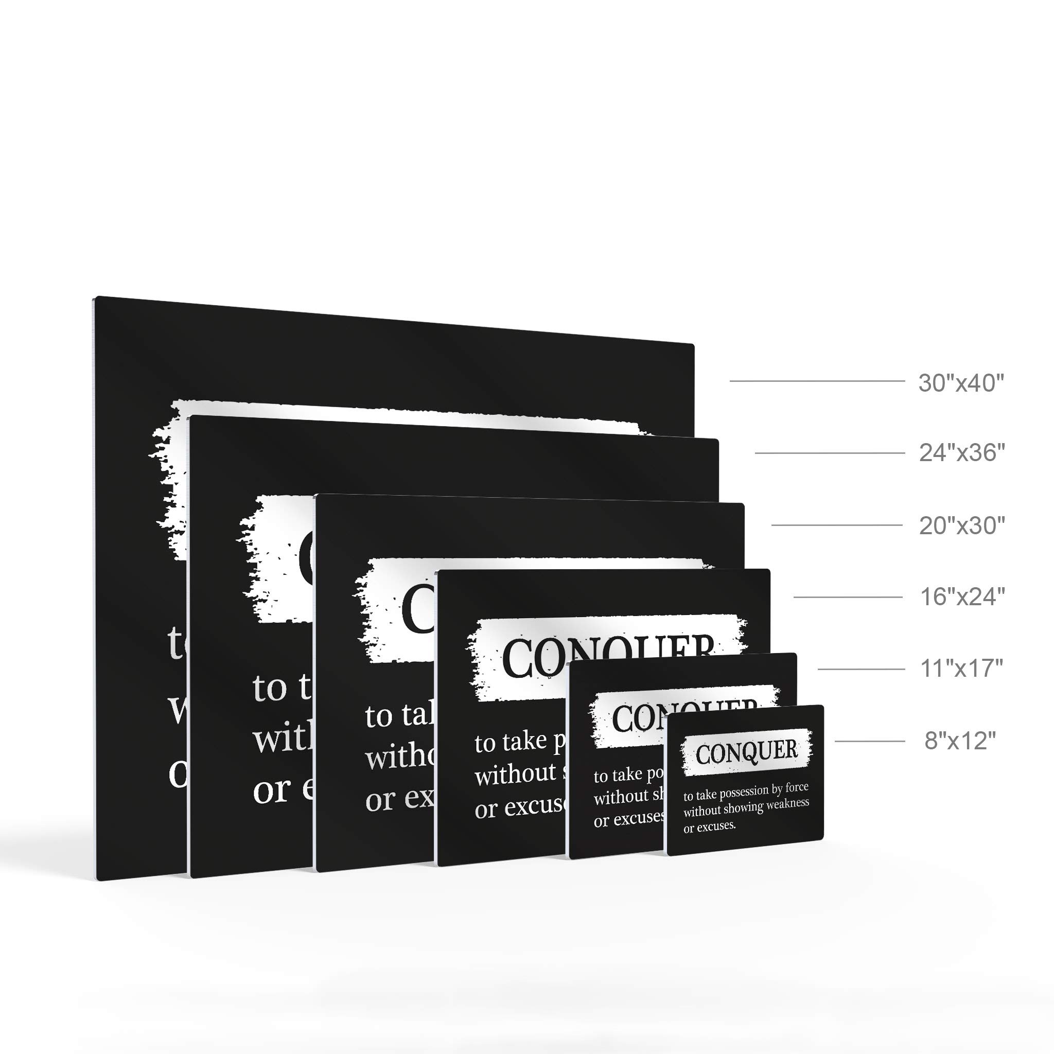 Conquer Definition Motivational Metal Wall Art - Black & White Dictionary Print Inspirational Office Decor - Modern Entrepreneur Quote Sign - 30x40 Inch Ready to Hang for Home, Office or Gift
